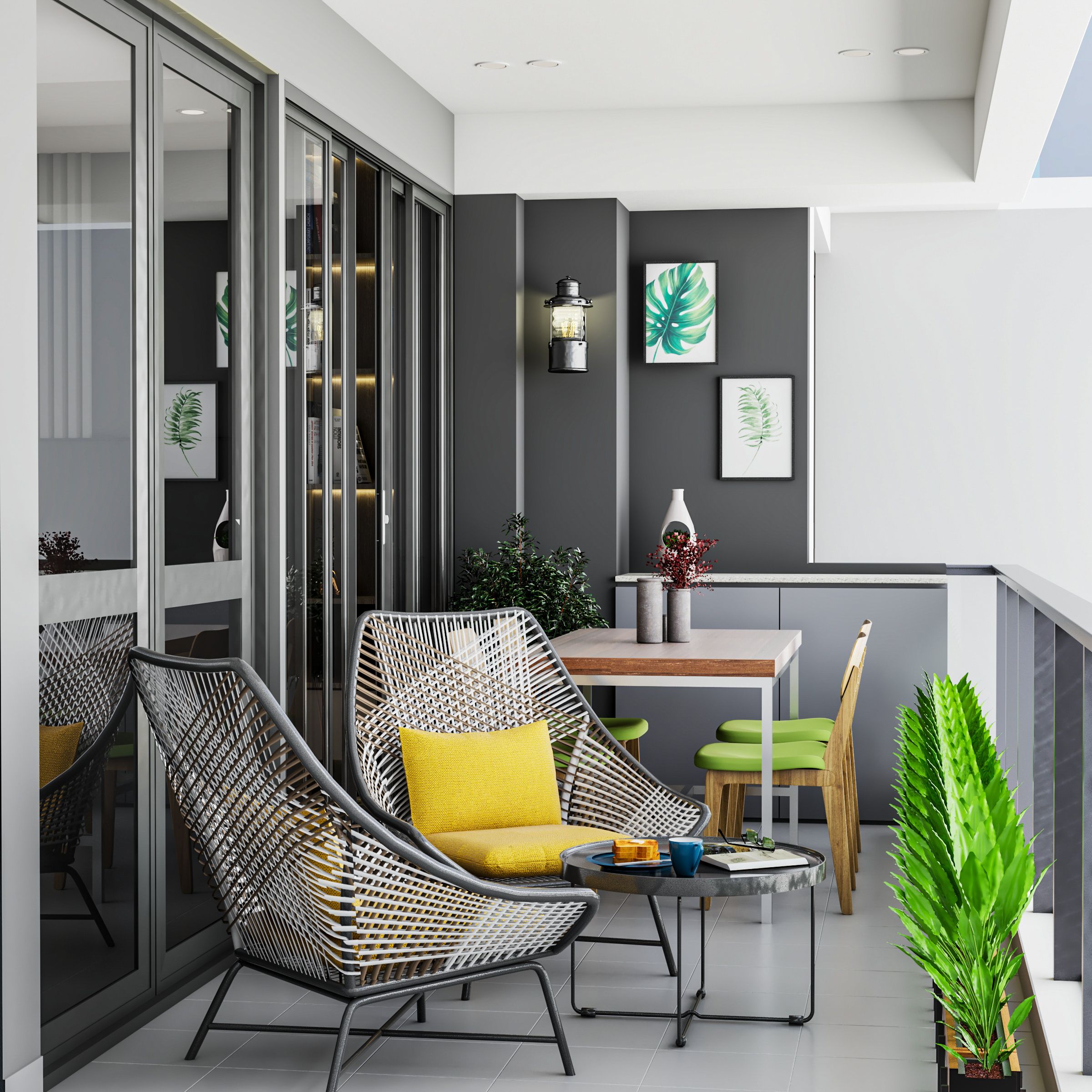 Contemporary Grey Balcony Design With Premium Decor