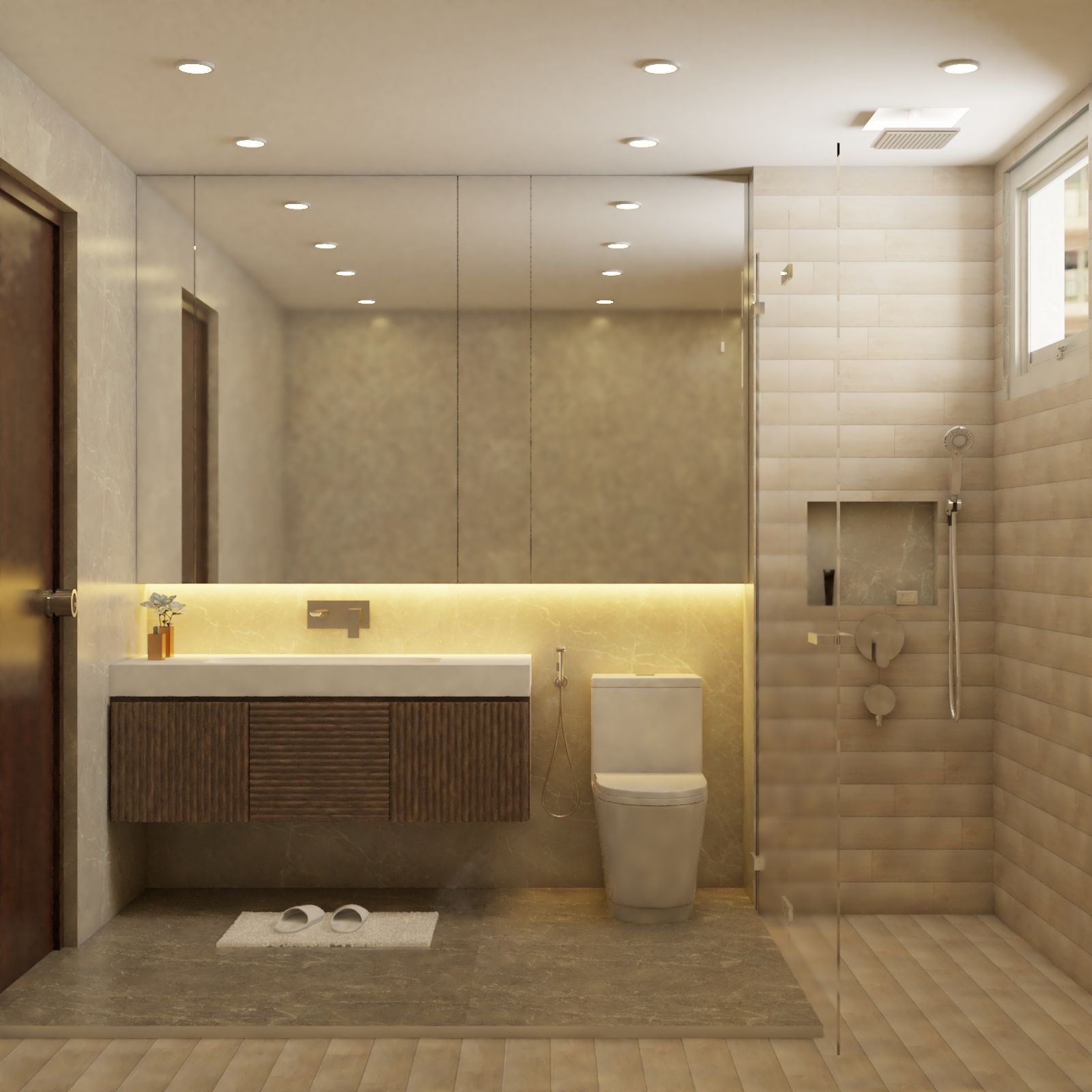 Contemporary Style Spacious Bathroom Design With Wall-Mounted Storage Cabinet