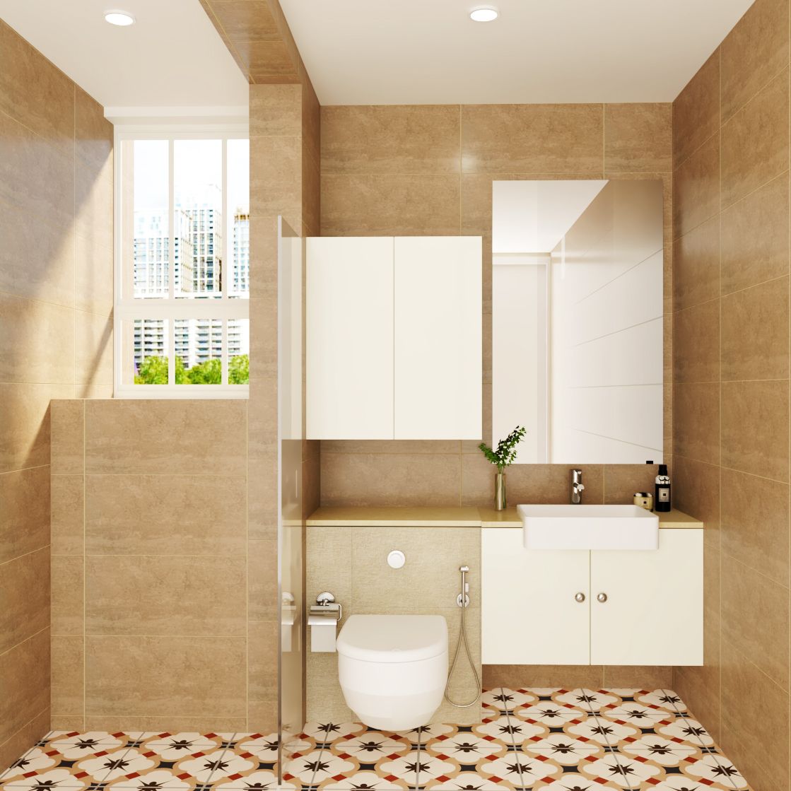 Classic Brown-Toned BathroomDesign With Smart Space-Saving Storage