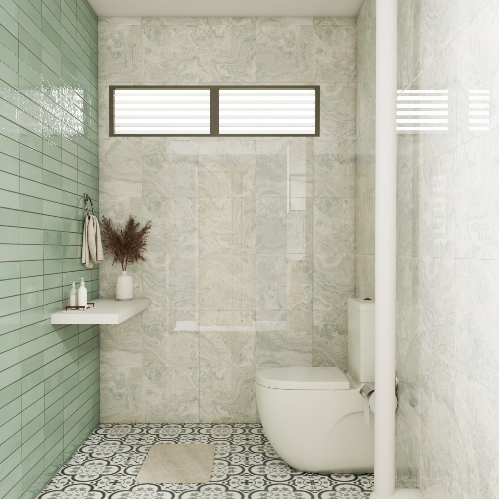 Contemporary Bathroom Design Idea With Green Wall
