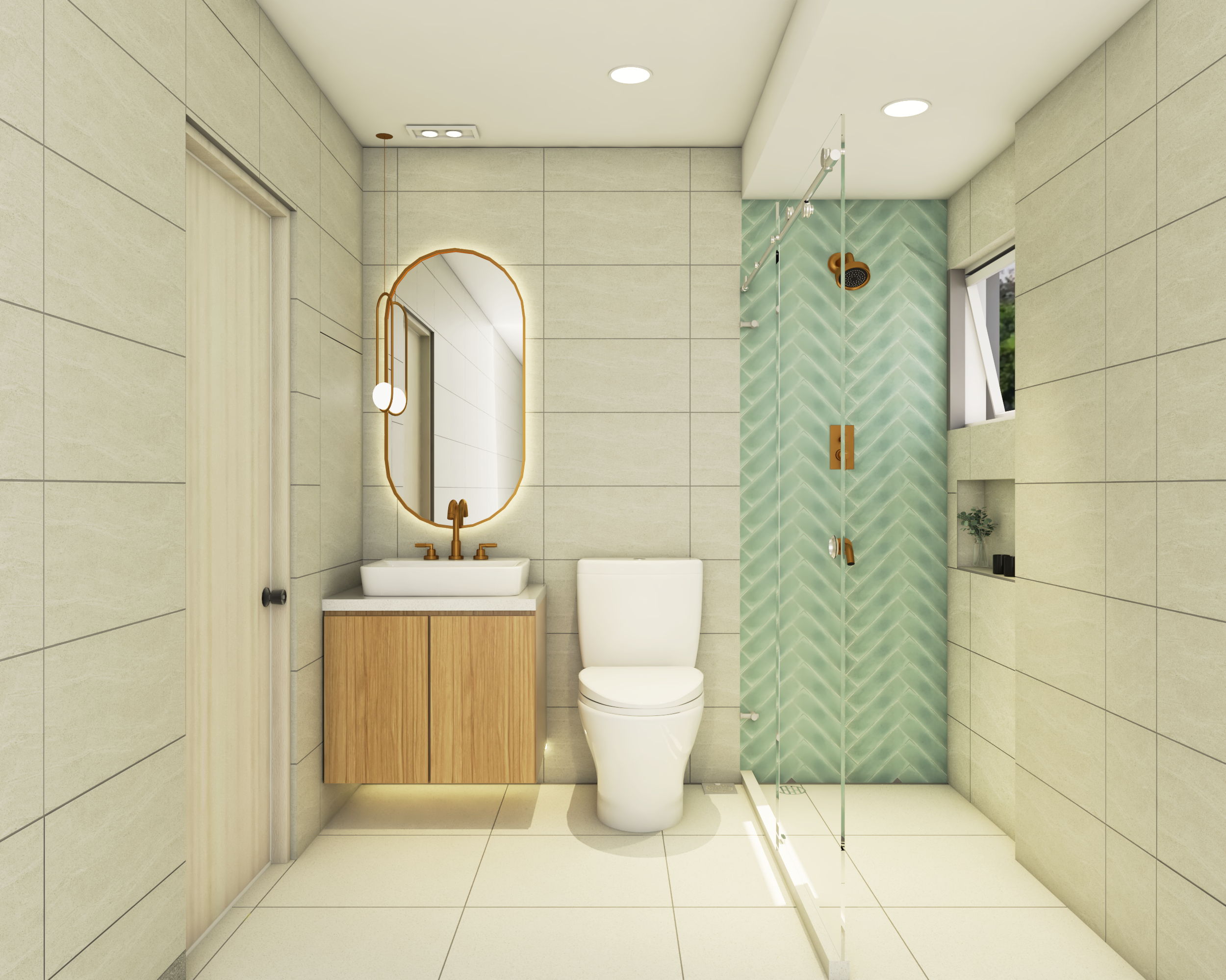 Modern Toilet Design With Mint Green Tiles