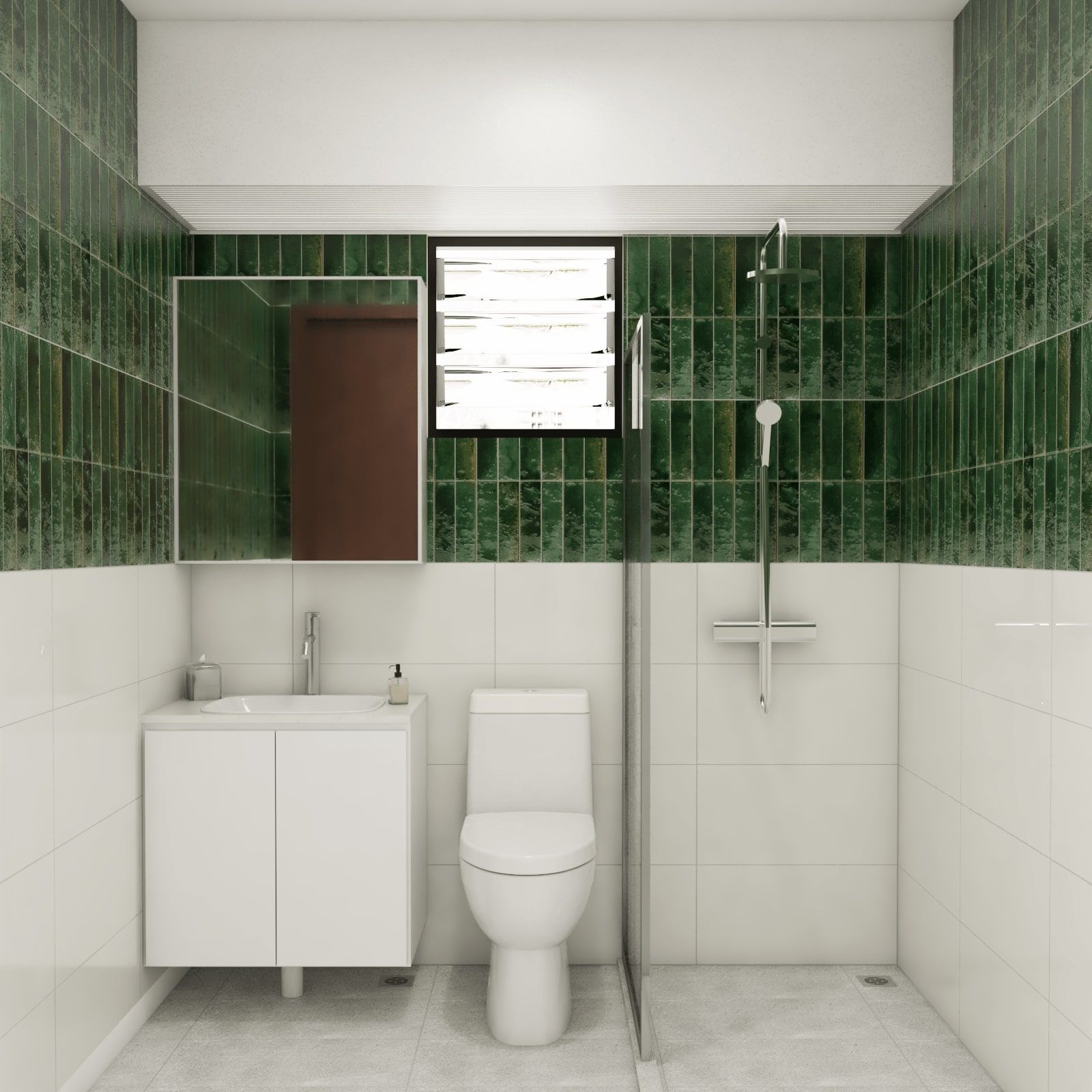 Compact White and Green Bathroom Design
