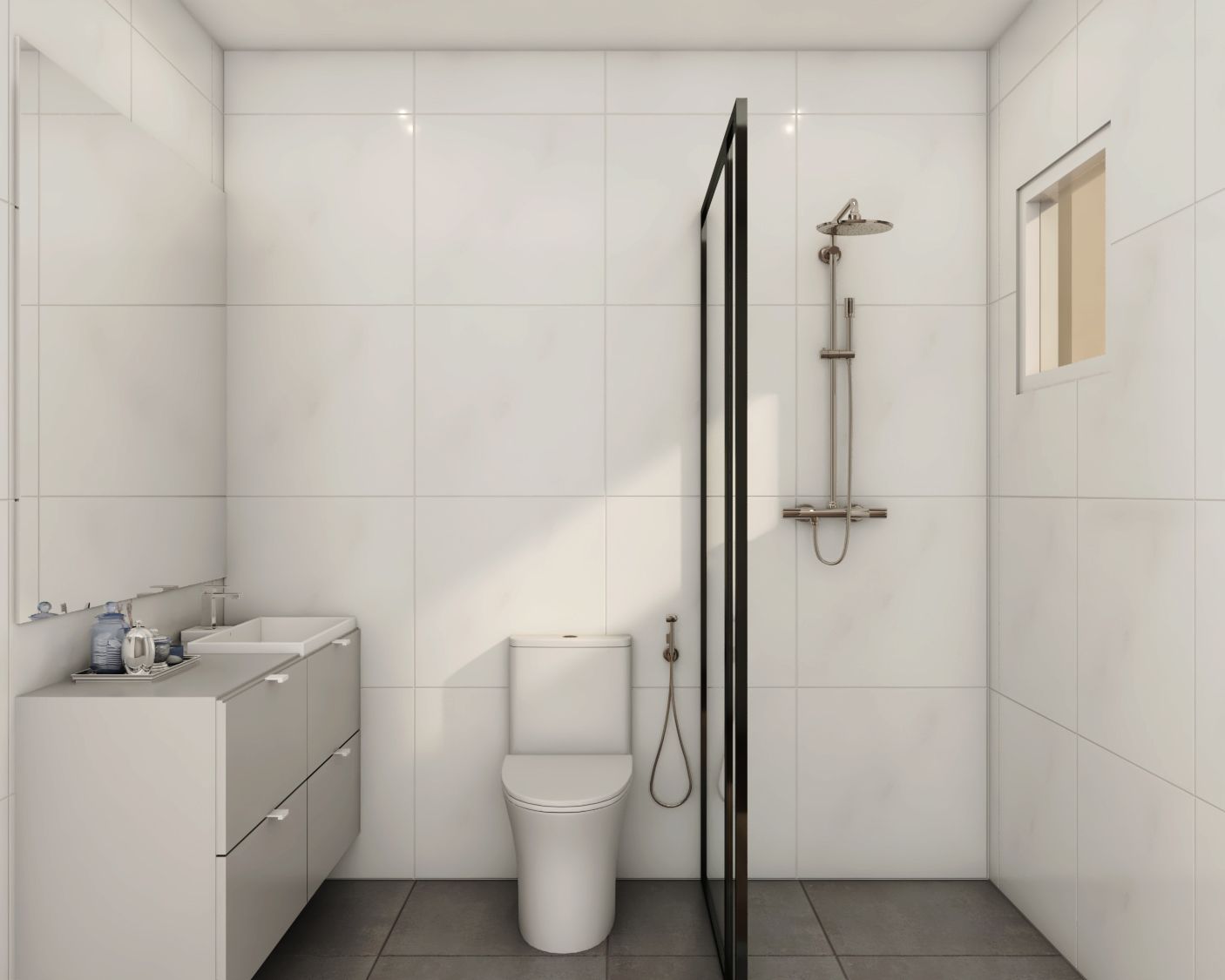 Contemporary All White Bathroom Interior Design