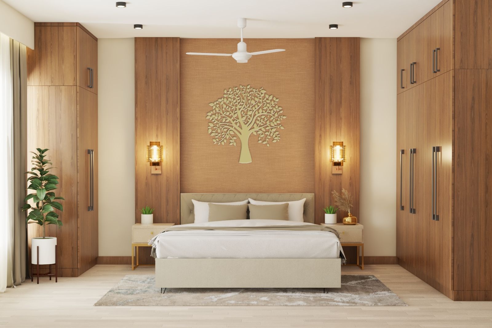 Classic Master Bedroom Design With Wooden Accent Wall