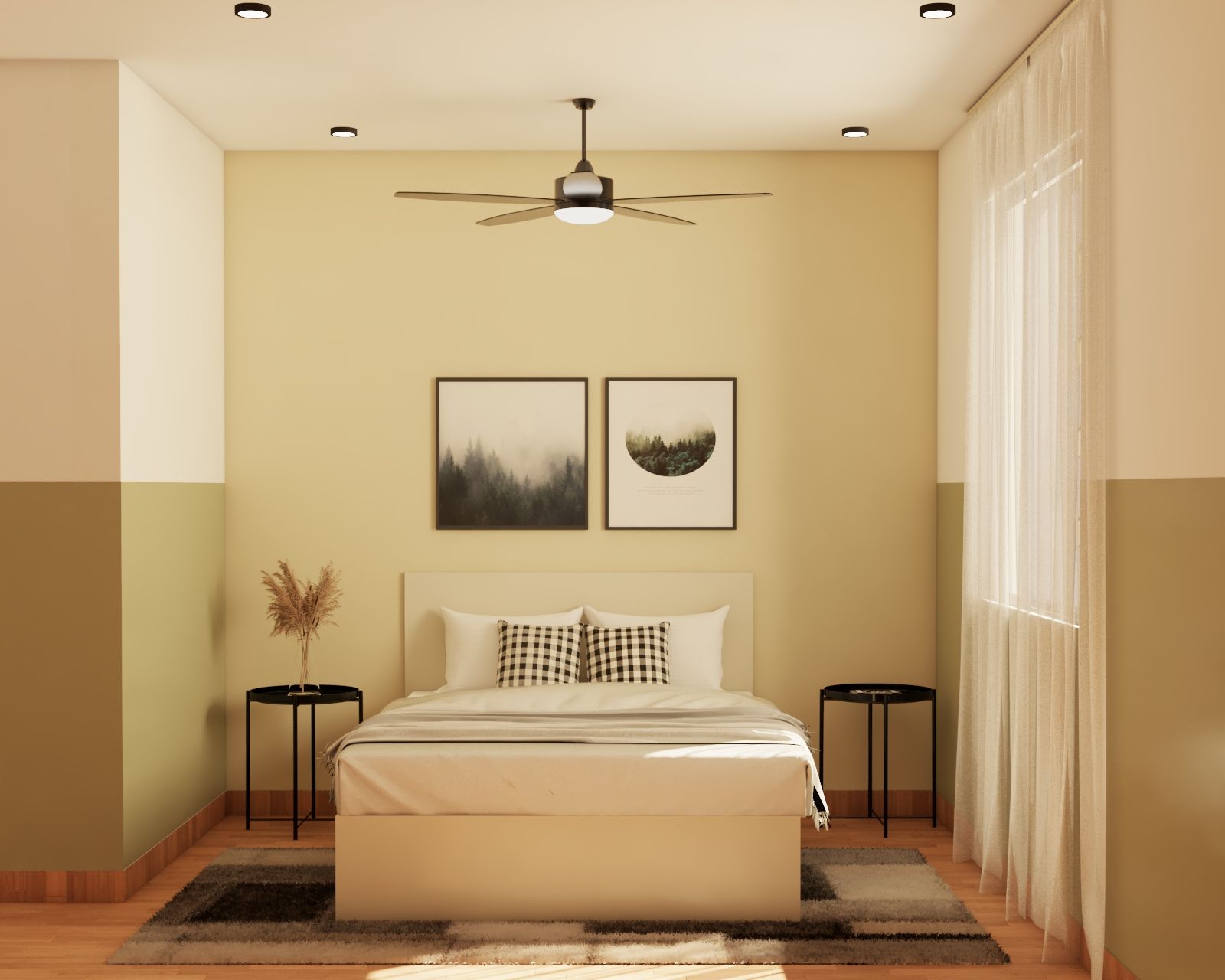 White And Beige Themed Contemporary Master Bedroom Design Livspace