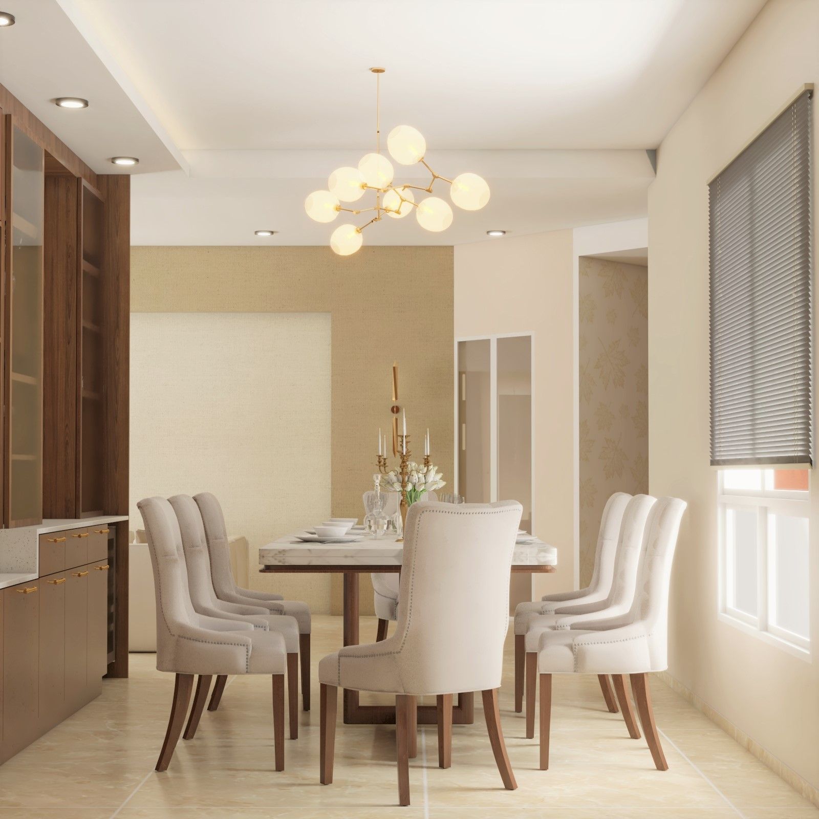 Contemporary 8-Seater Dining Room Design With Open Storage