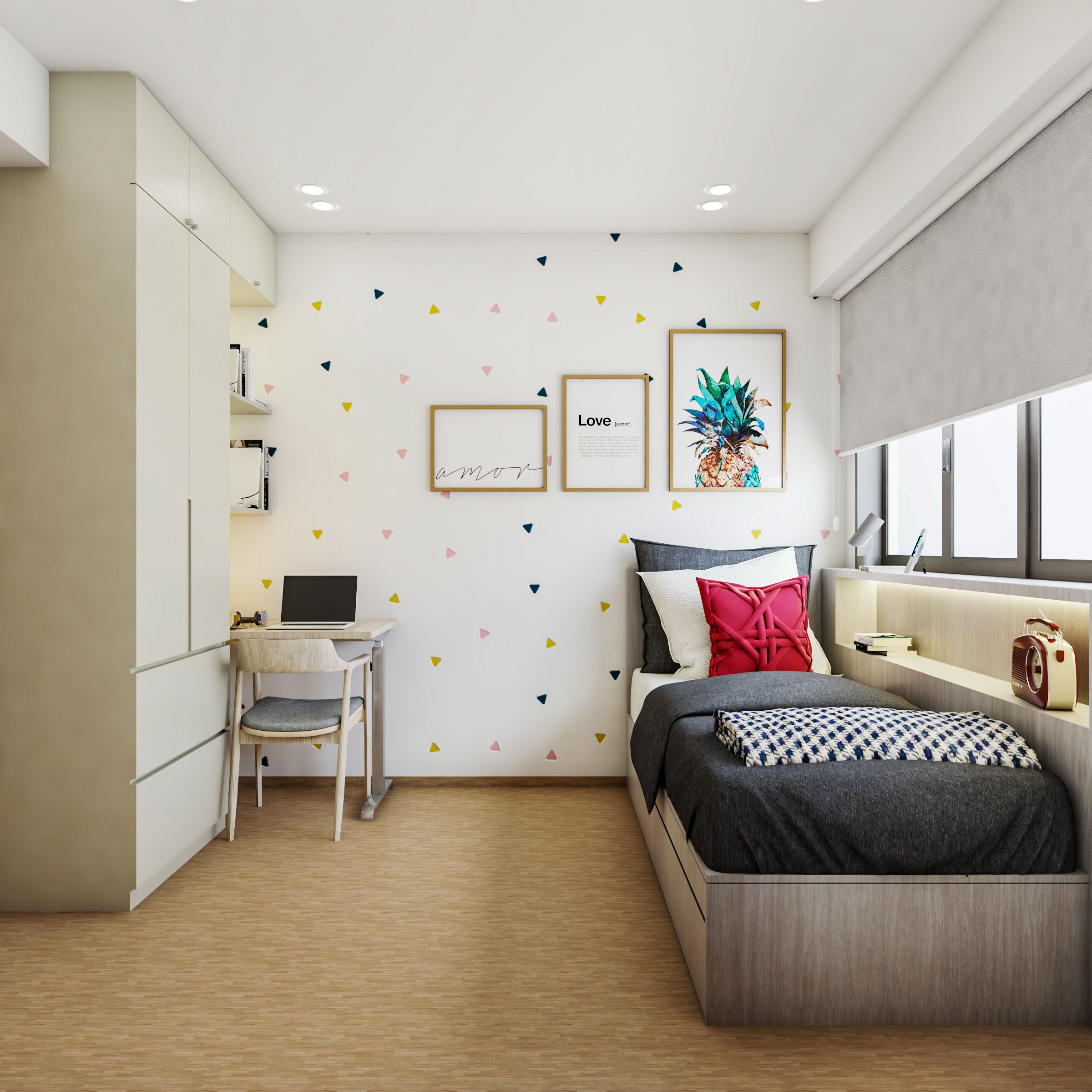 Colourful Classic Kid's Bedroom Design With Study Desk