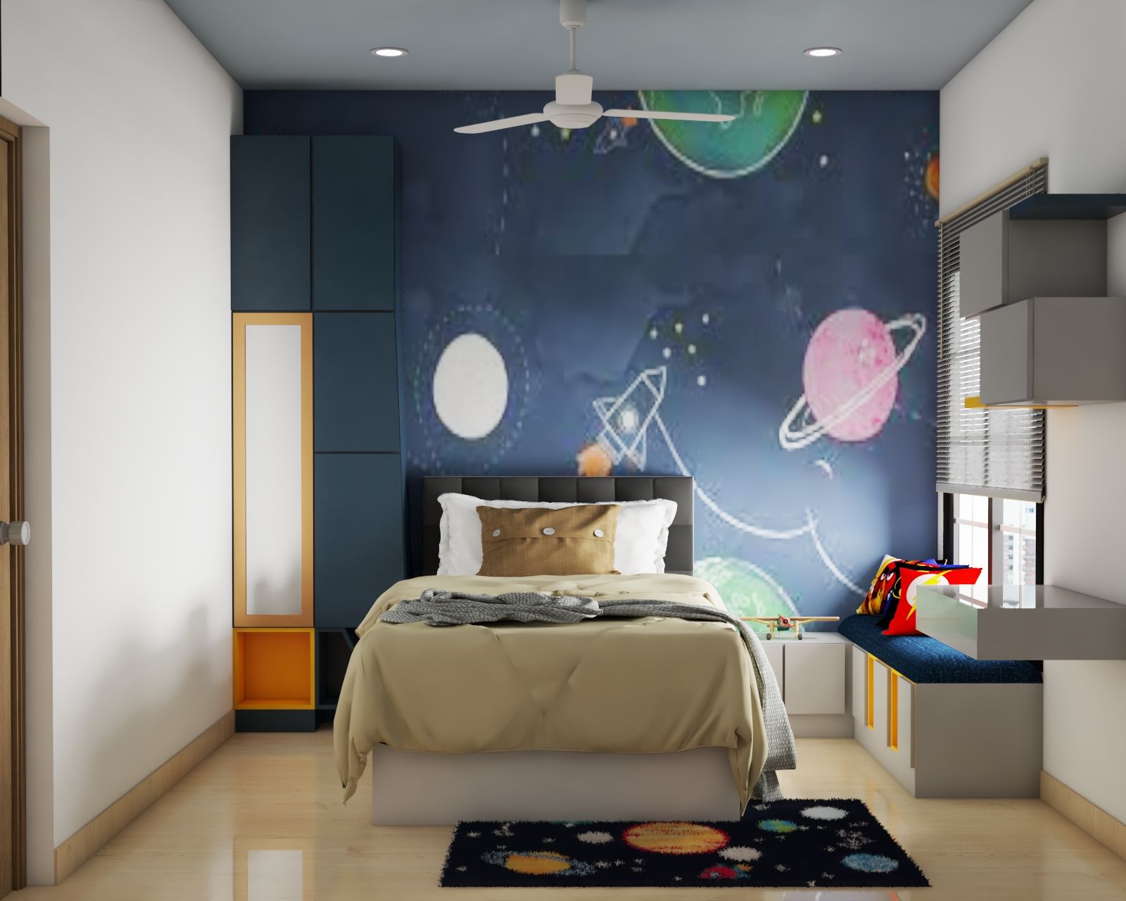 Contemporary Kid's Bedroom Design With Window Seating