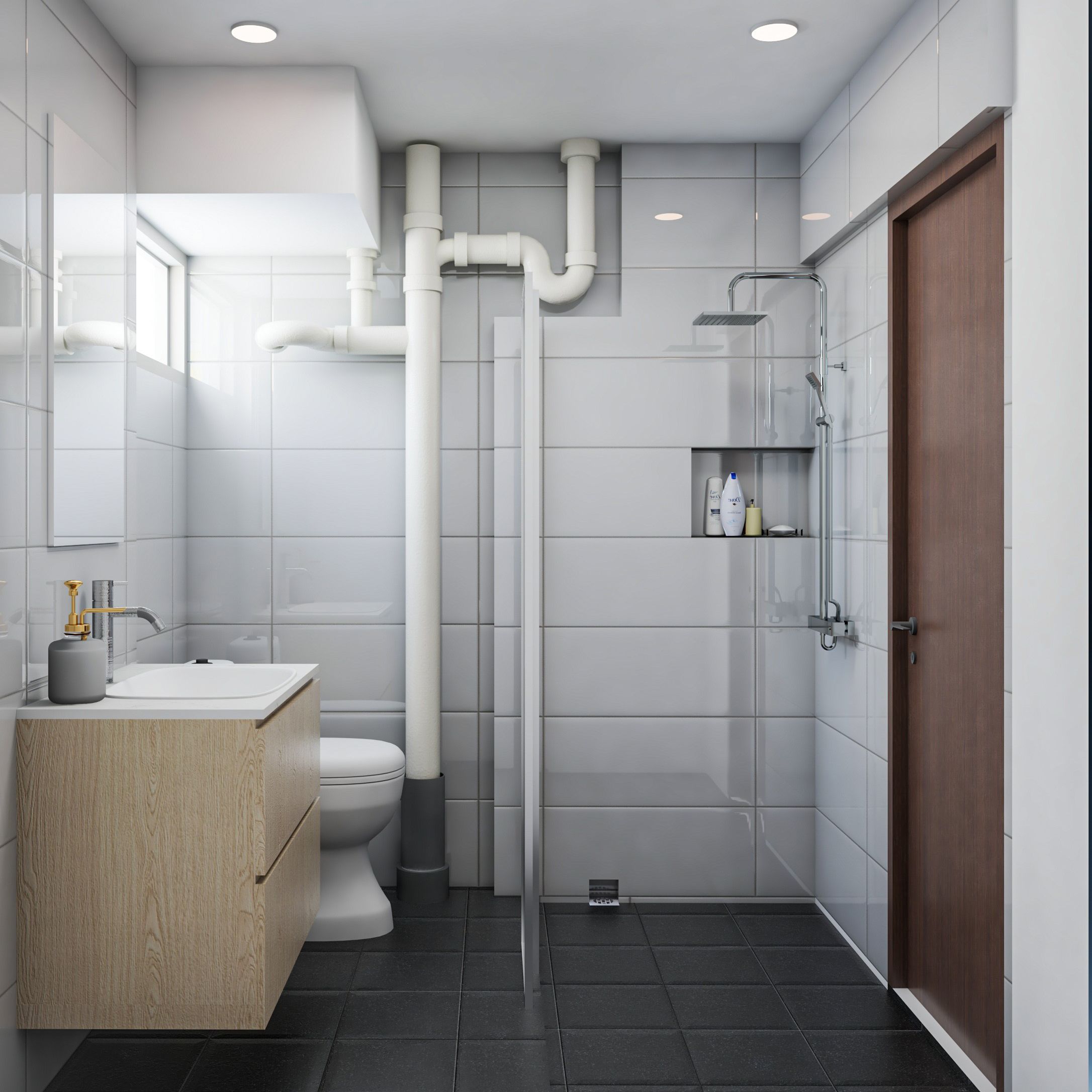 Modern Compact Toilet Design With Visible Pipes Livspace