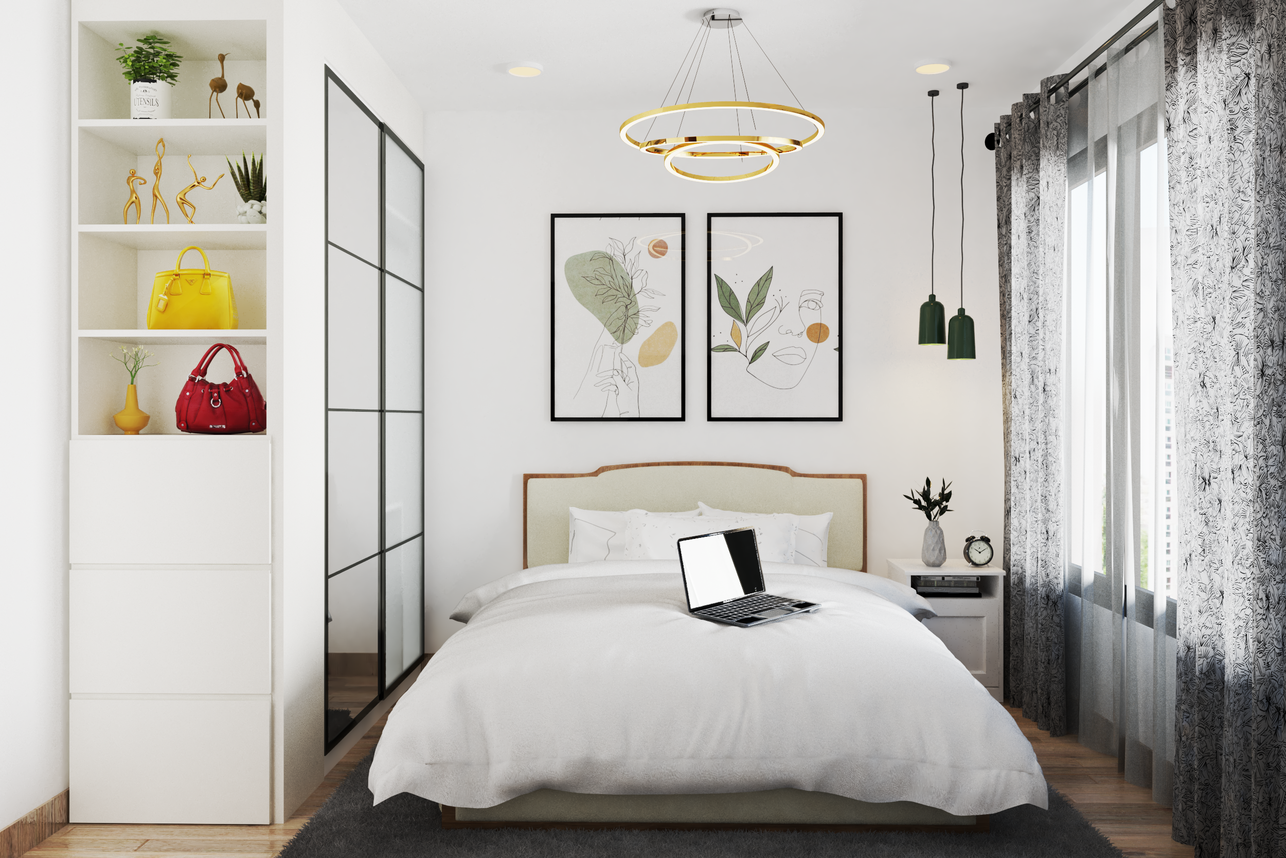 Minimal Glam White Master Bedroom Design