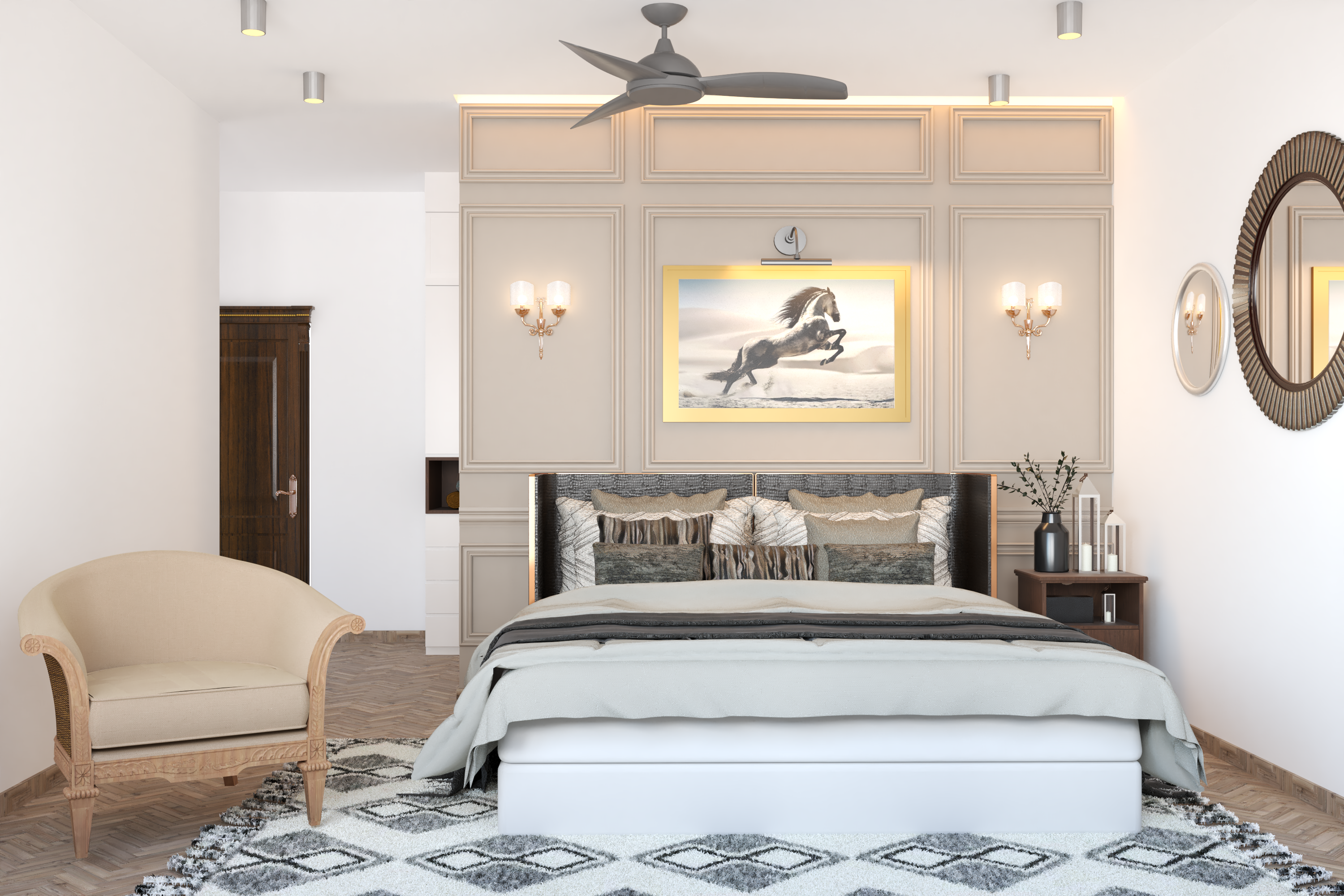 Traditional Bedroom with White Interiors