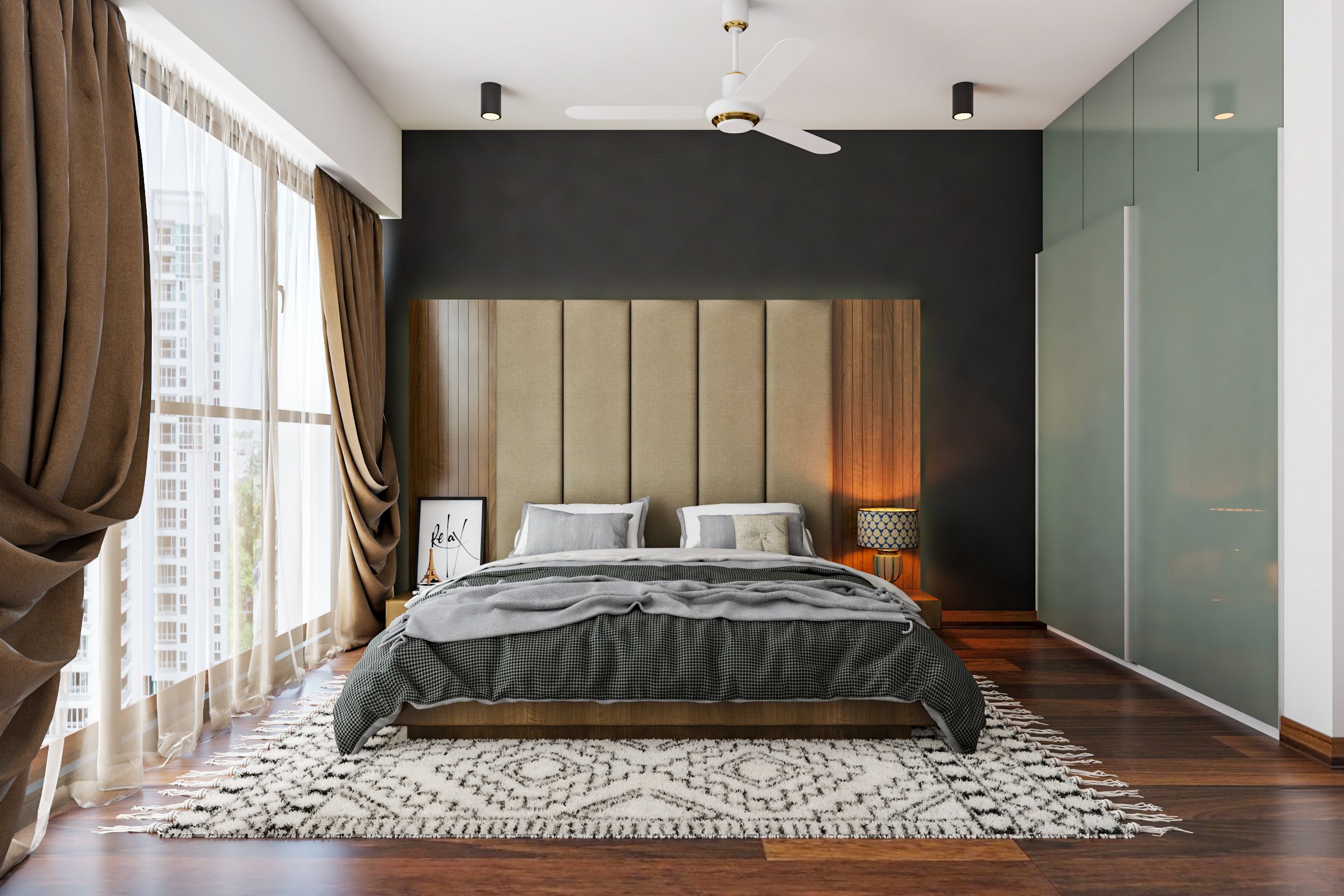 Sophisticated Bedroom with Wooden Flooring