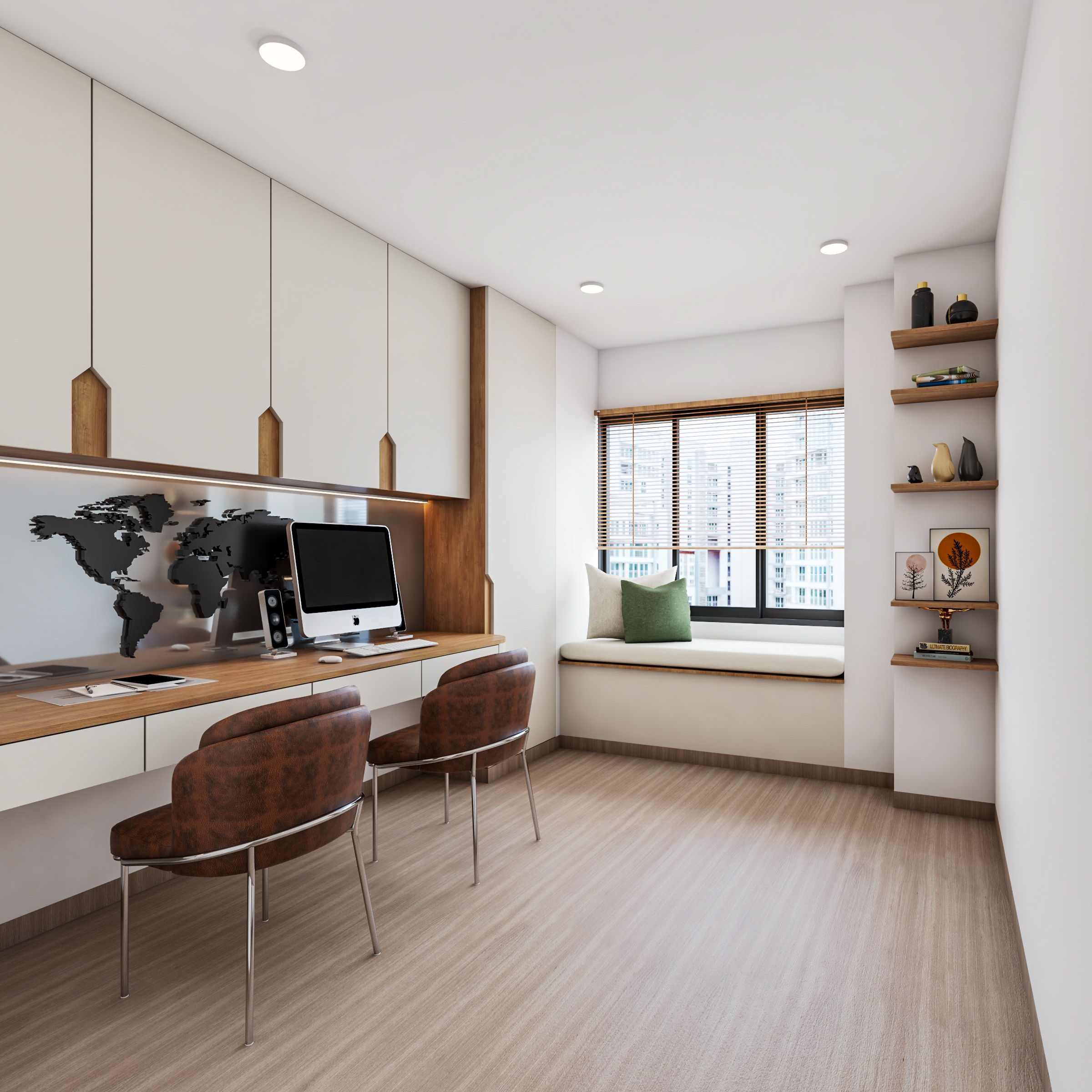 Scandinavian Spacious Home Office Interior Design With Window Seat