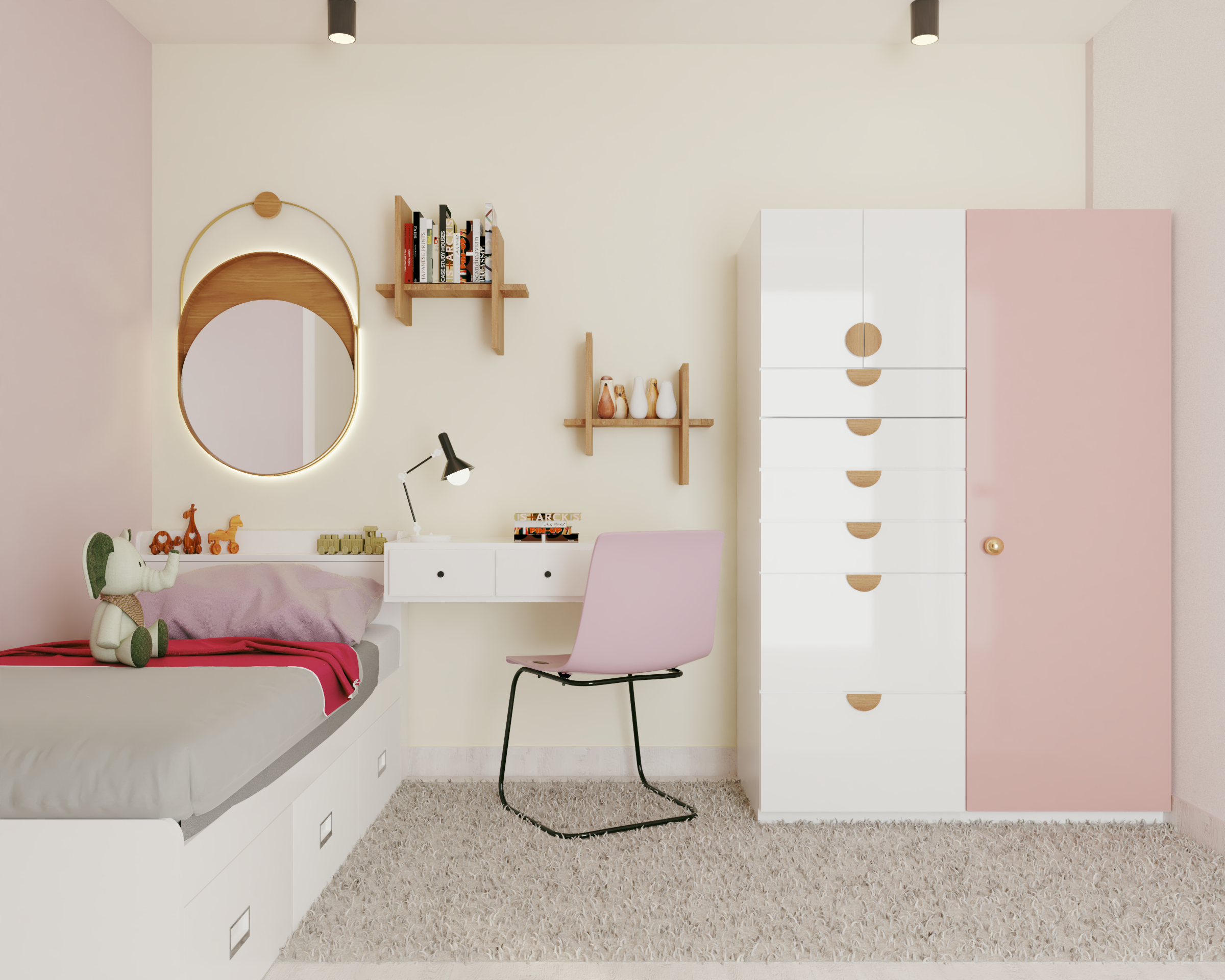 Monochromatic Pink Themed Kids Room With Modern Design