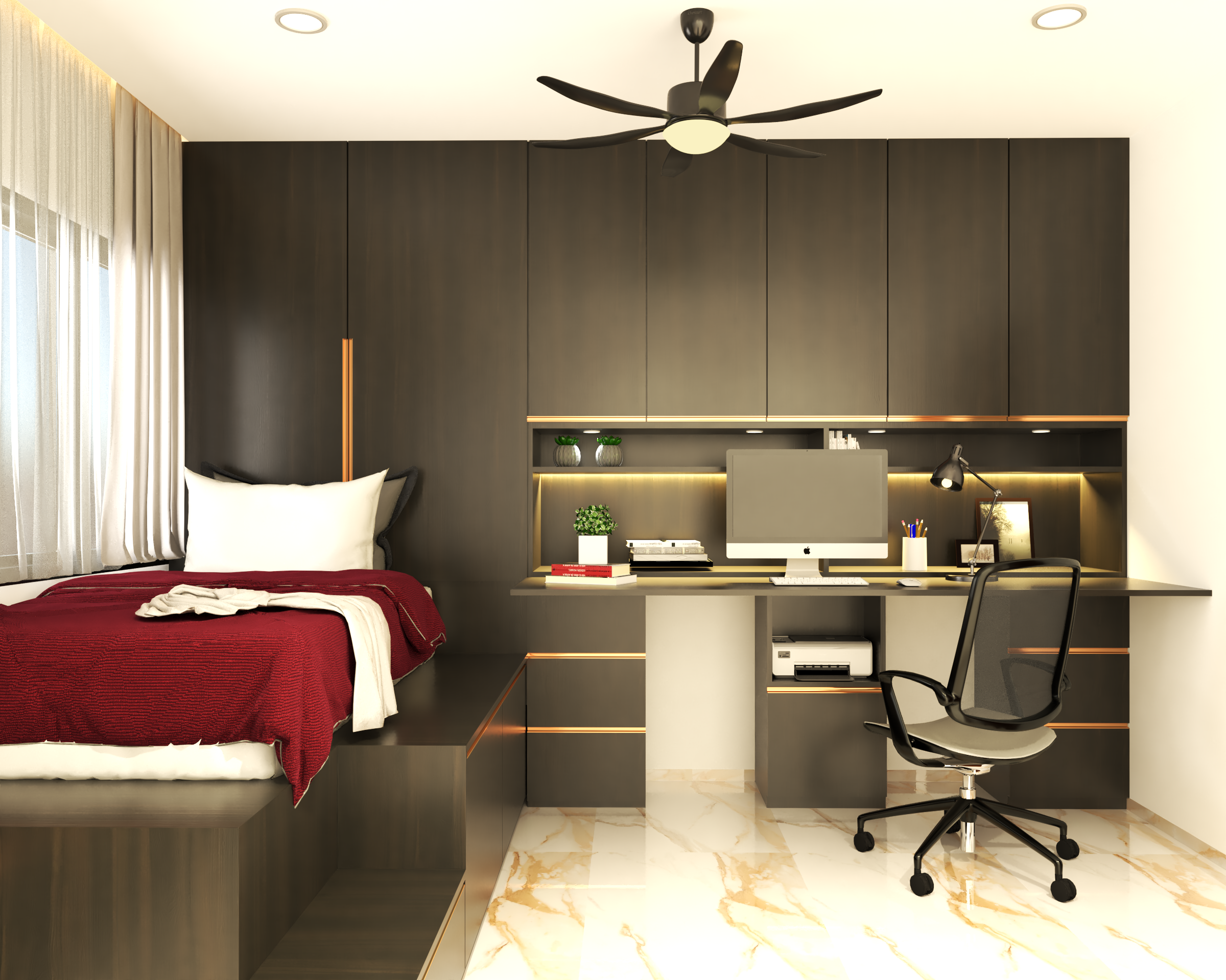 Modern Compact Kids Bedroom Styled With Rich Interiors