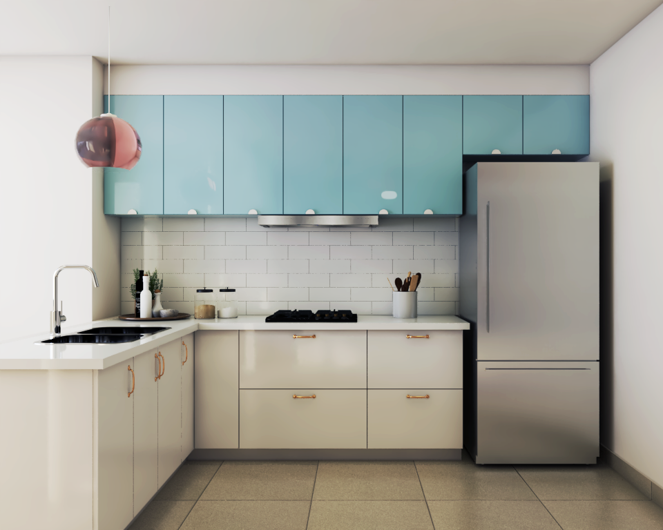 Contemporary Kitchen Cabinet Design With Compact Light Blue Cabinets