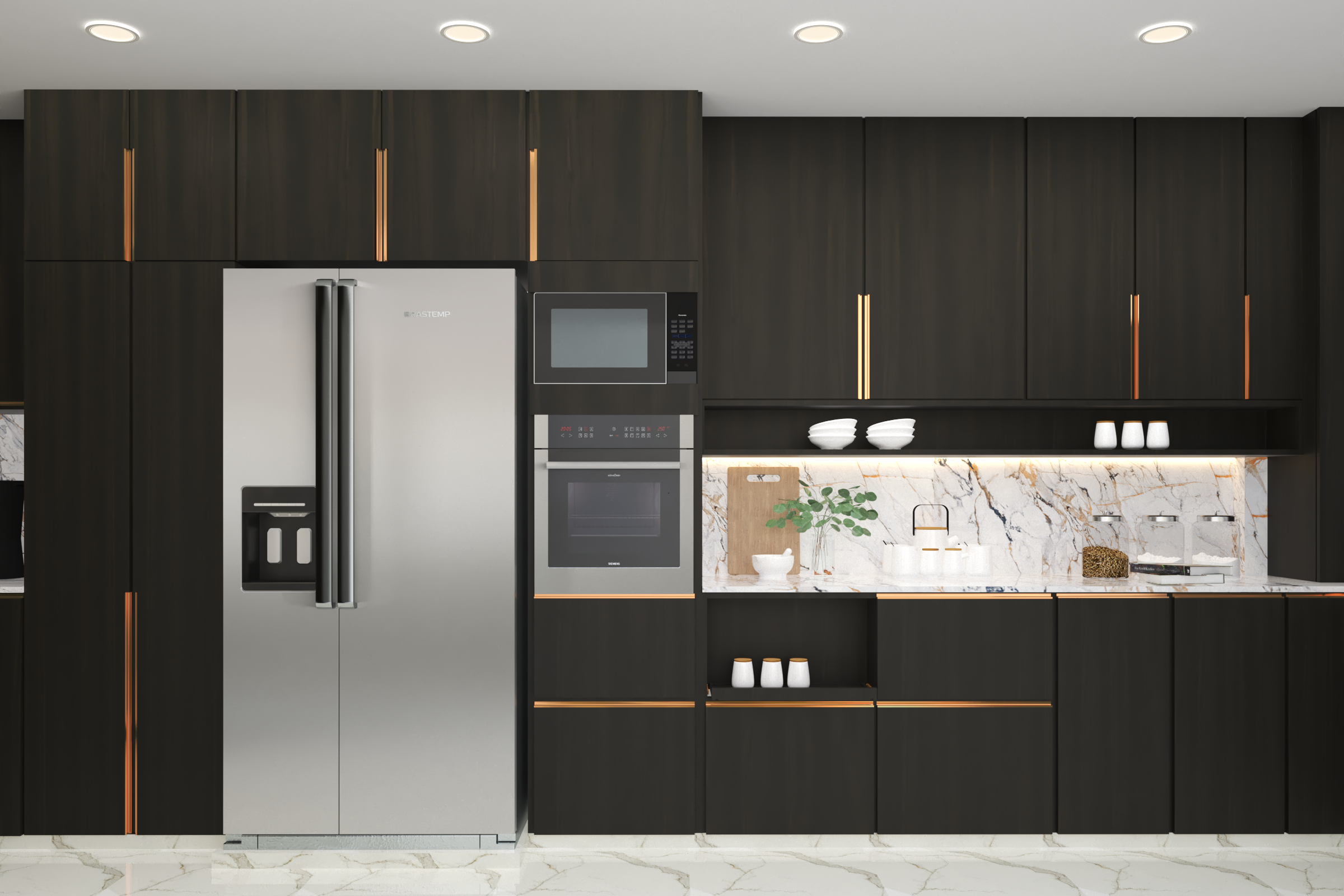 Modern Compact Kitchen Cabinet Design With Dado Tiles