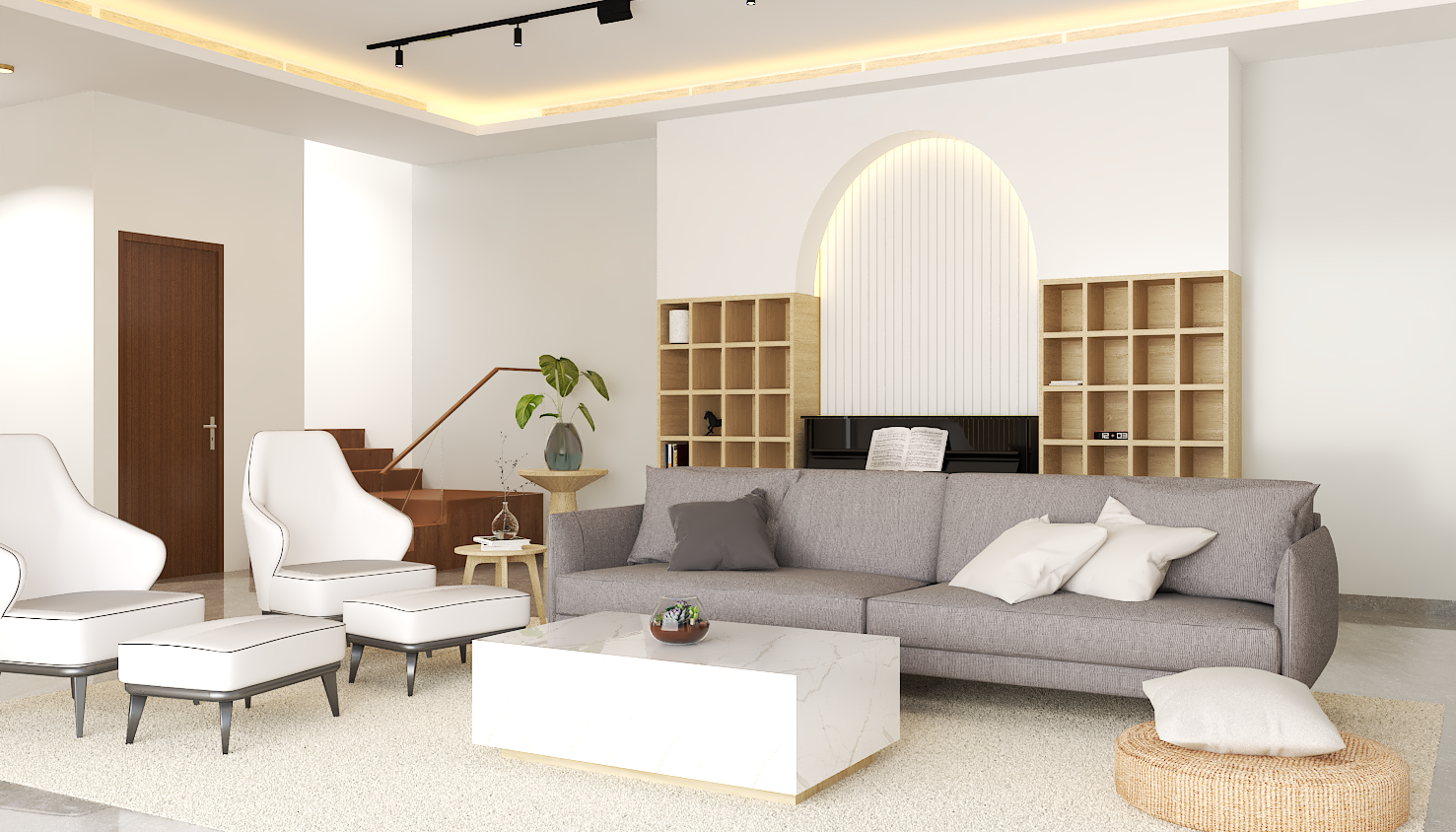 Contemporary Living Room with Arch Design