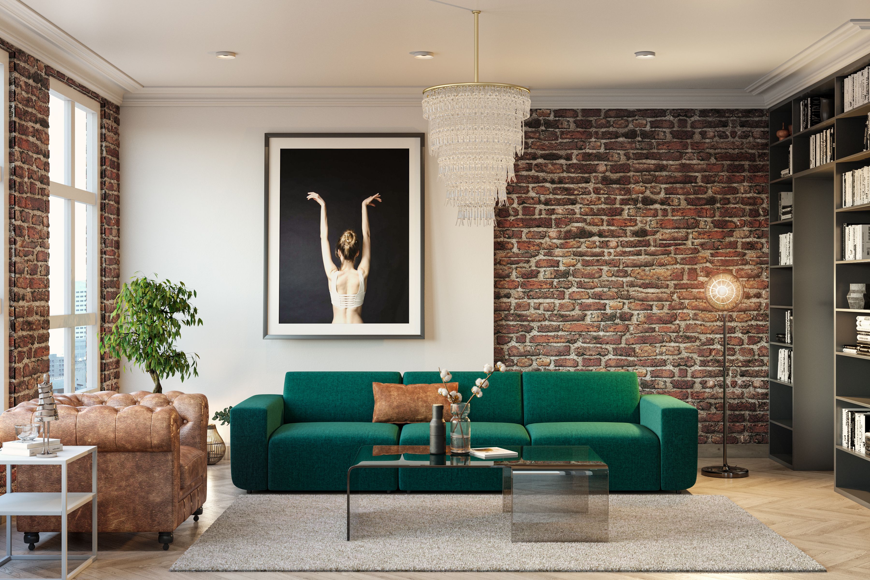 Living Room Design with Exposed Brick Accent Wall