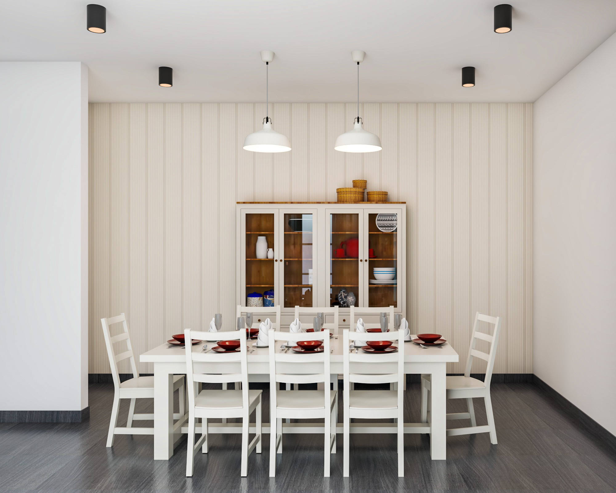 Spacious Dining Hall Designed In Farmhouse Style