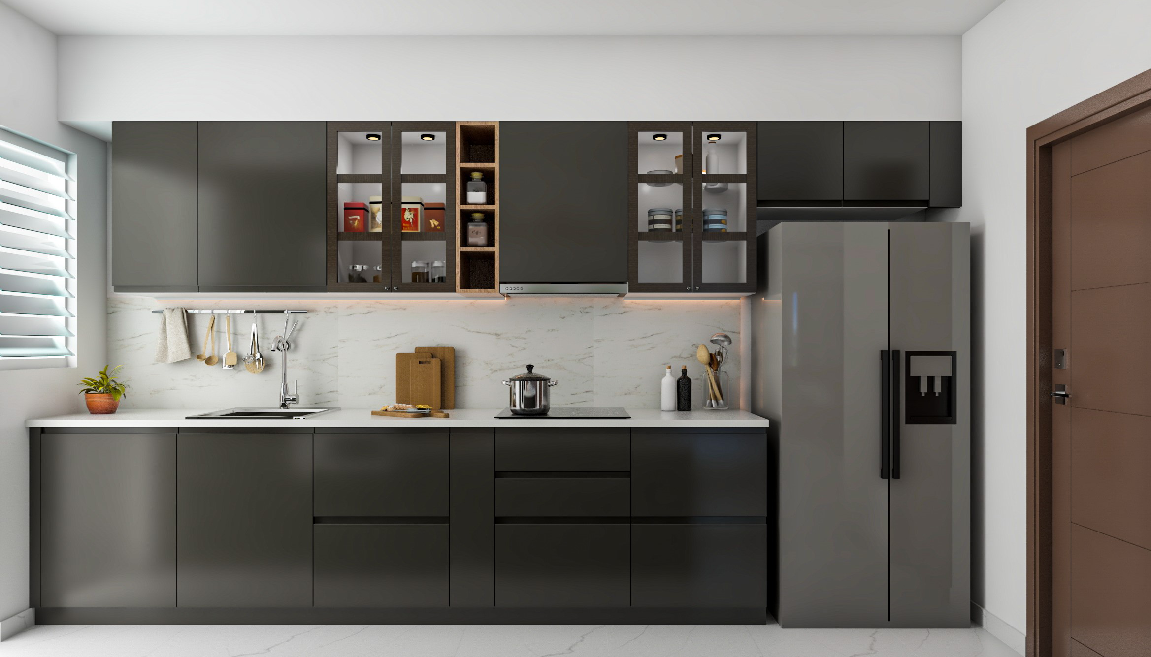 Dark Grey Coloured Parallel Kitchen Design