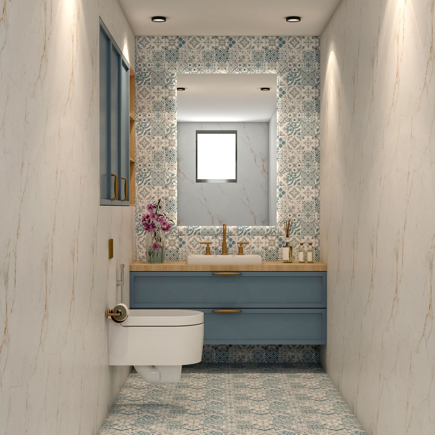 Small Bathroom White And Multicoloured Bathroom Design With Blue ...