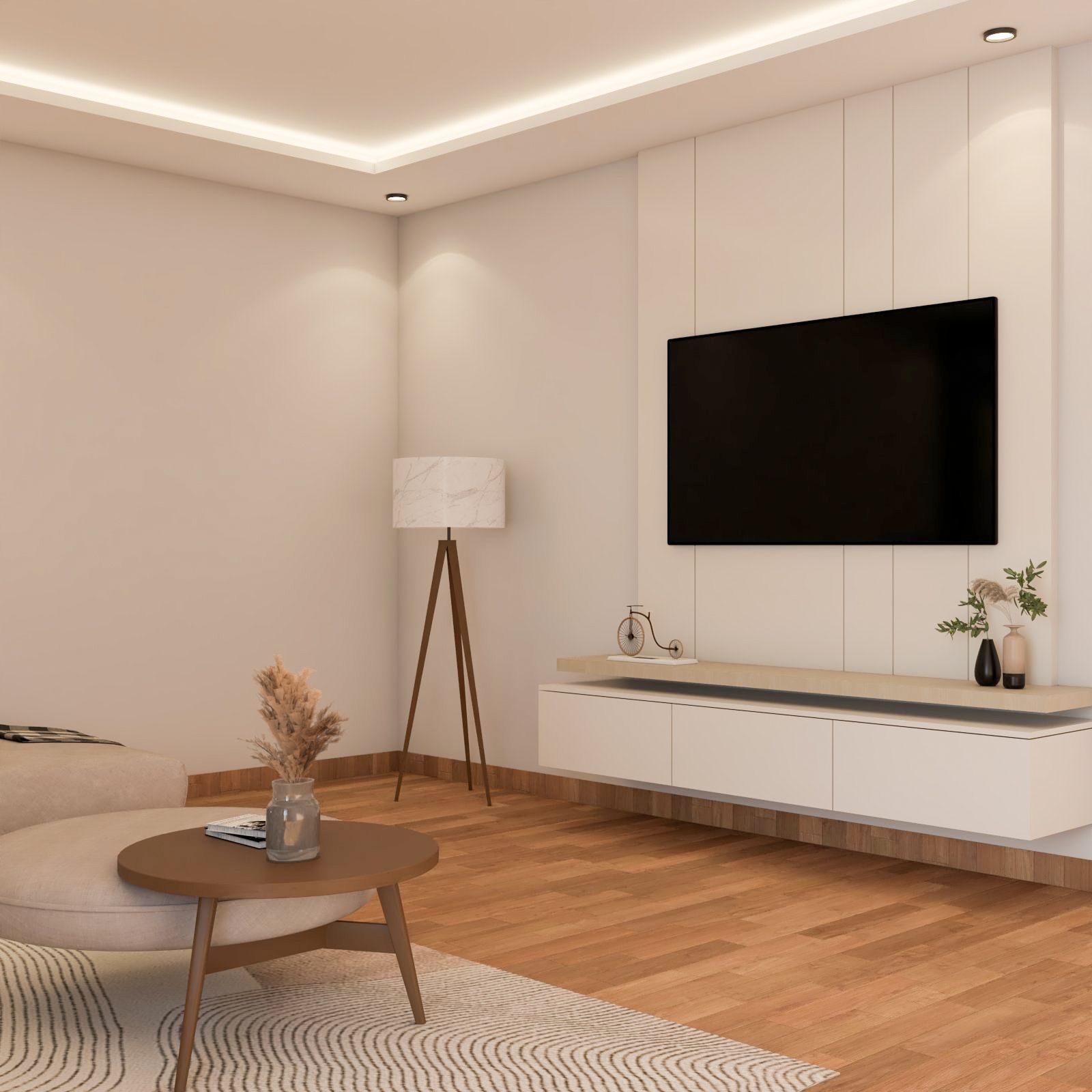 Scandinavian TV Unit Design In White And Wood Finish