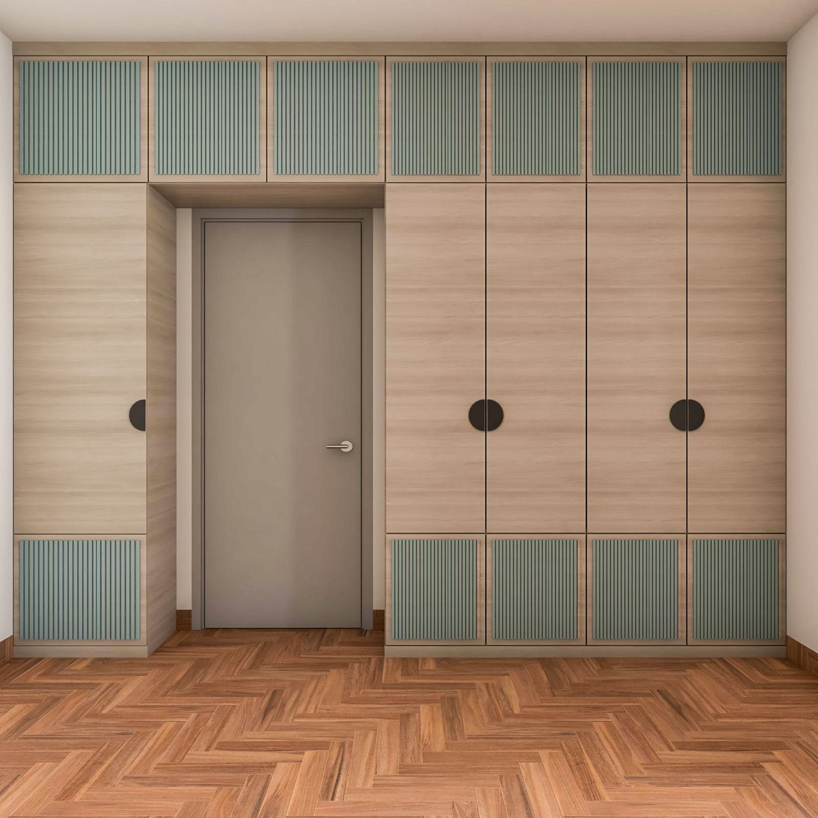 Classic Wood And Blue Swing 5-Door Wardrobe Design