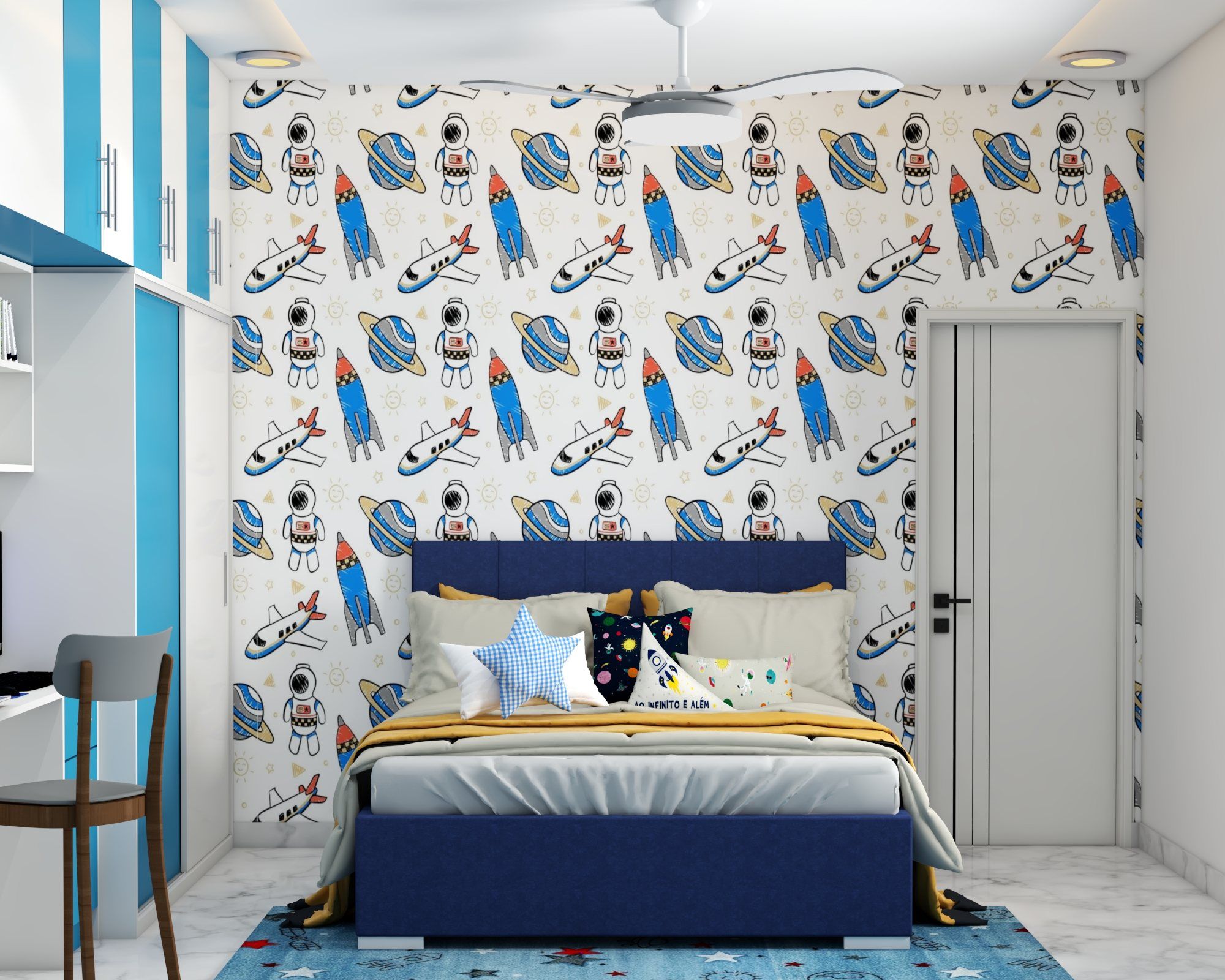 Contemporary Kids Room Design With A Double Bed With Inbuilt Storage