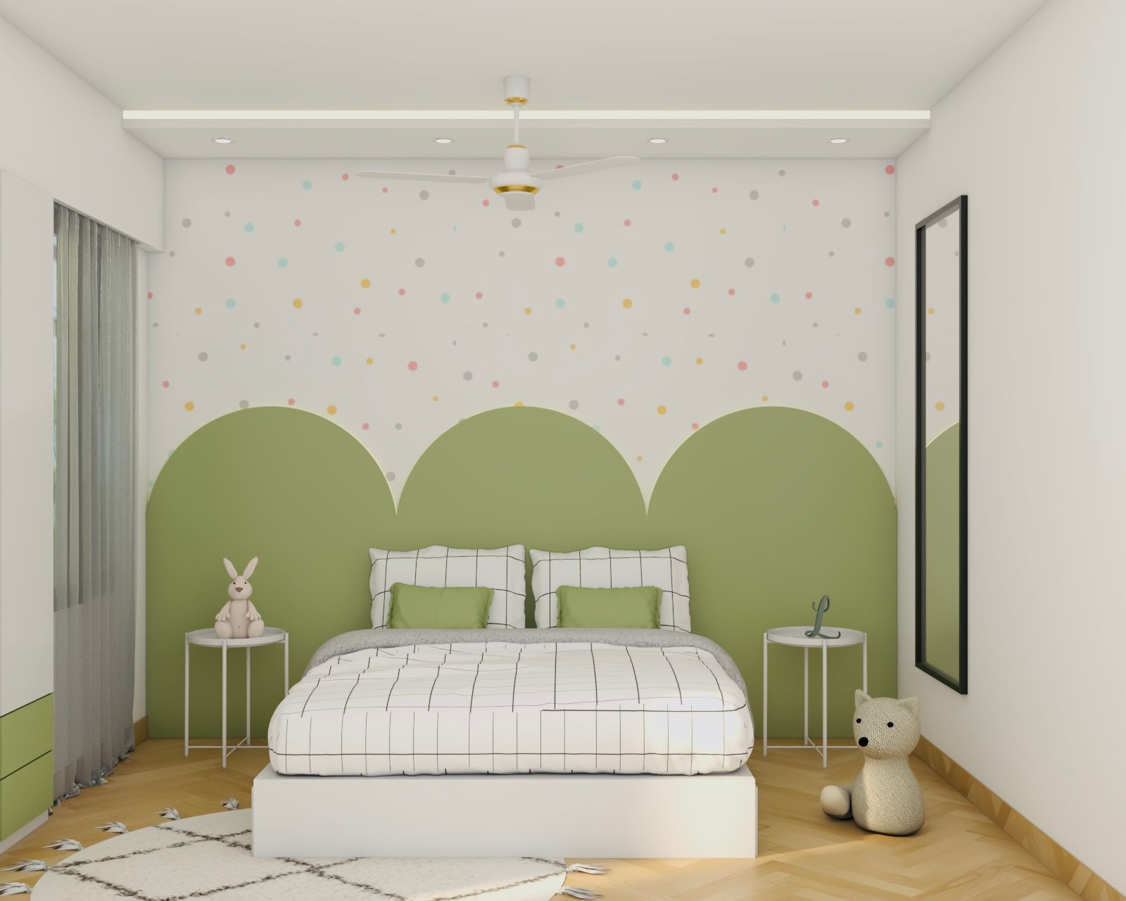 Contemporary Green And White Wall Paint With Multicoloured Polka Dots
