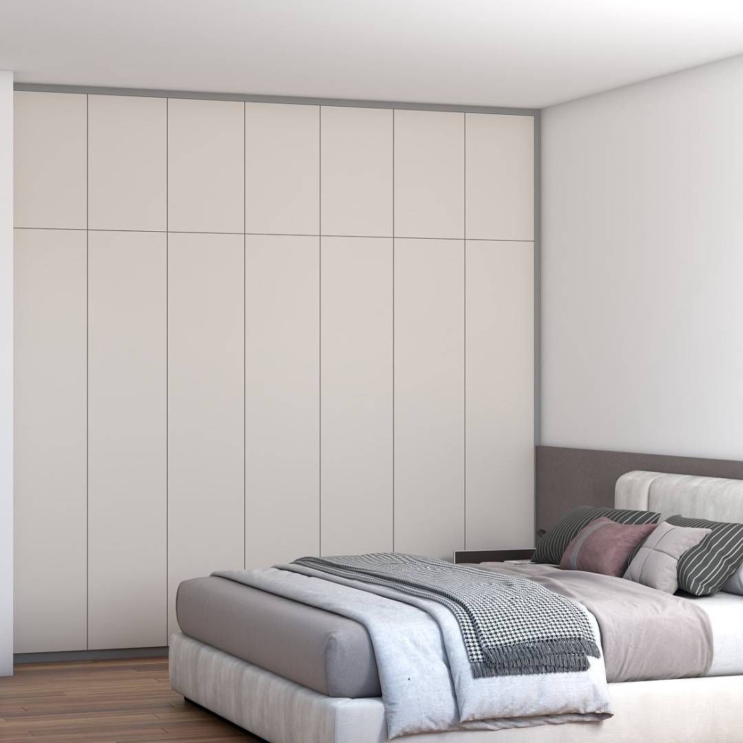 Minimal 7-Door Floor-To-Ceiling White Swing Wardrobe Design