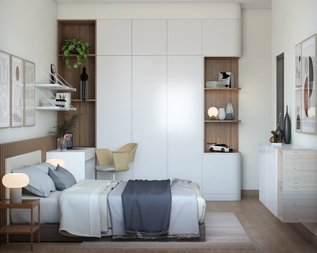Modern 3-Door Swing Wardrobe Design In White And Brown