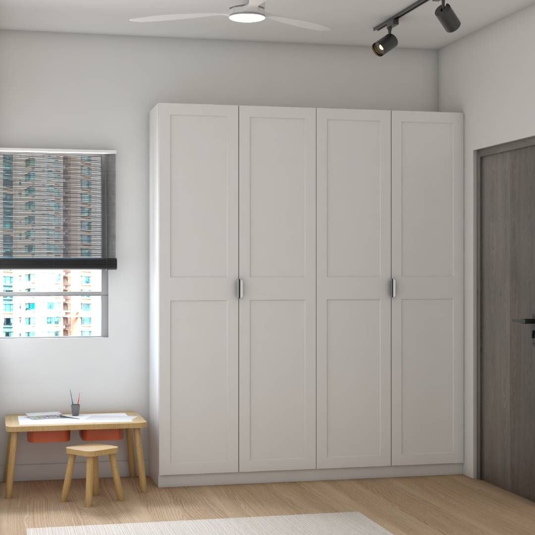Classic 4-Door White Swing Wardrobe Design With Profiled Shutters