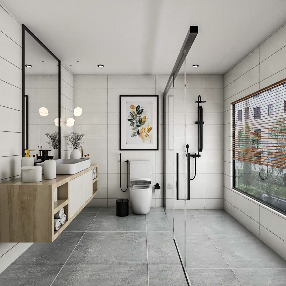 Contemporary Textured Grey Square Toilet Floor Tiles