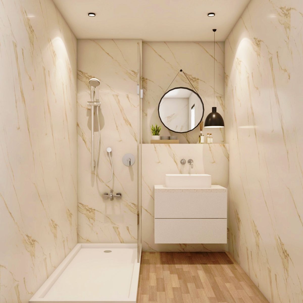 Contemporary White Marble With Brown Veining Bathroom Tiles For Wall