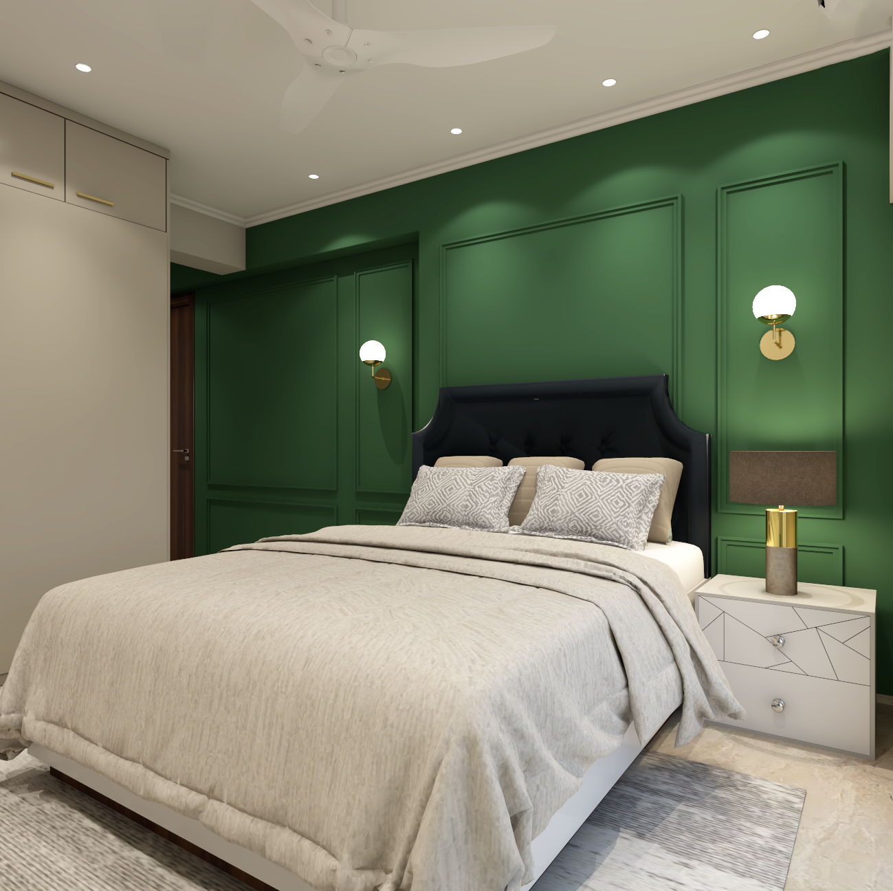 Contemporary Bedroom in Shades of Green | Livspace