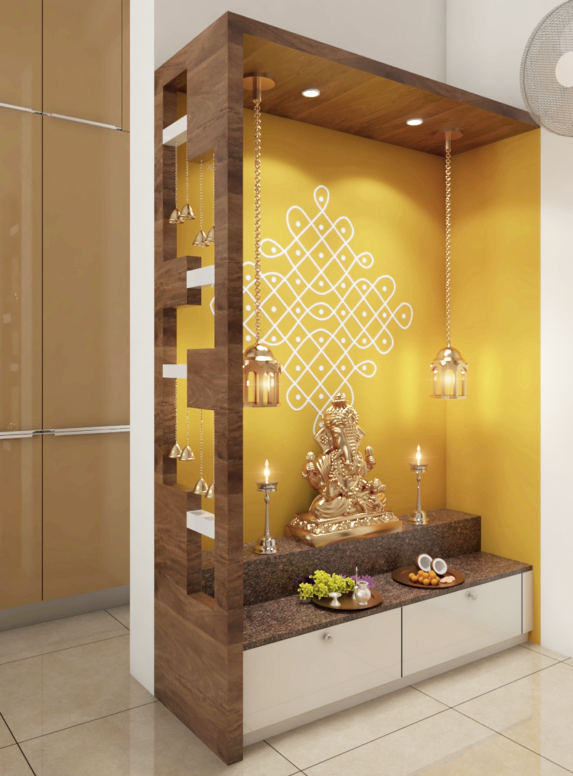 Open Pooja Room With Compact Design | Livspace