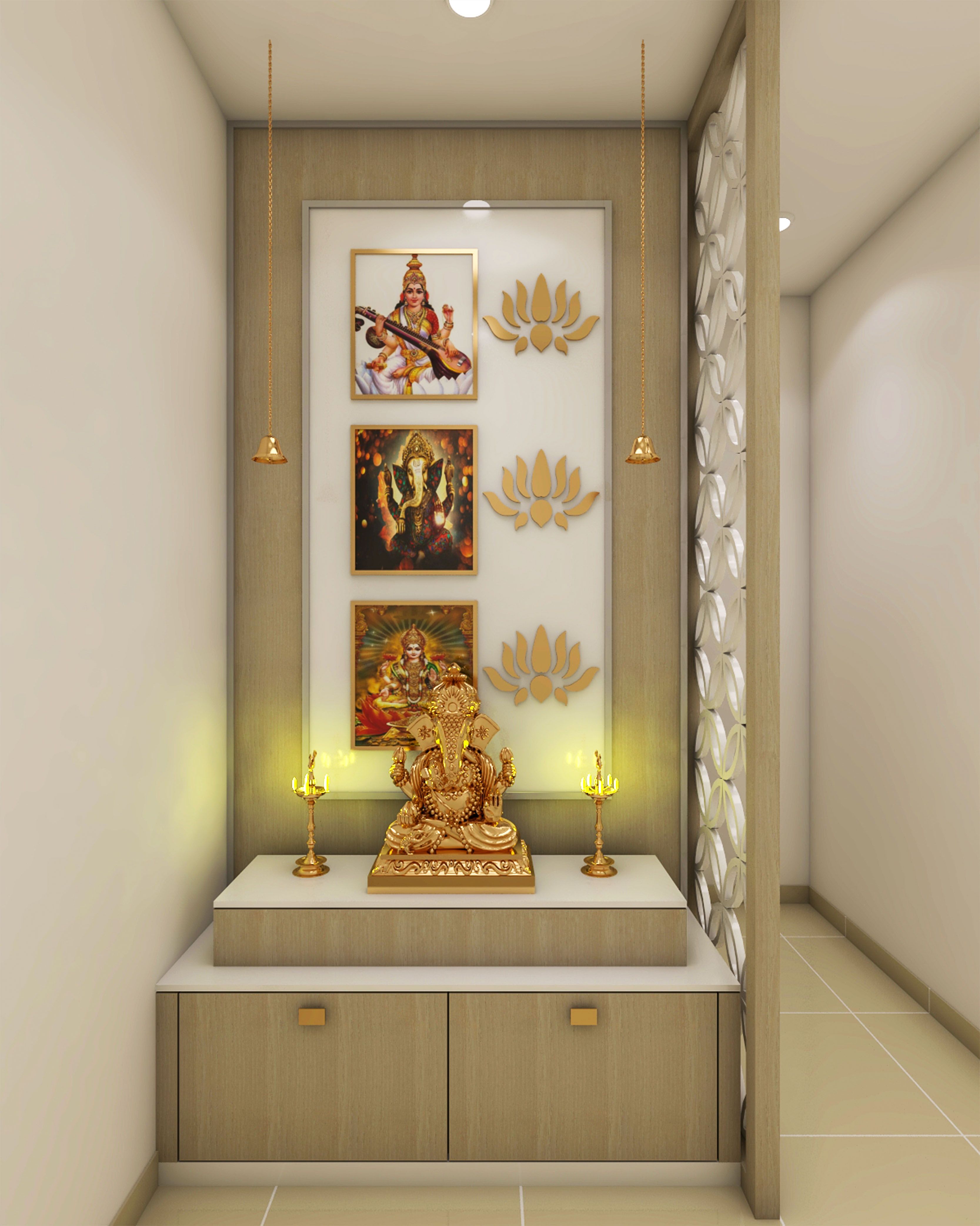 Compact & Elegant Pooja Room | Livspace