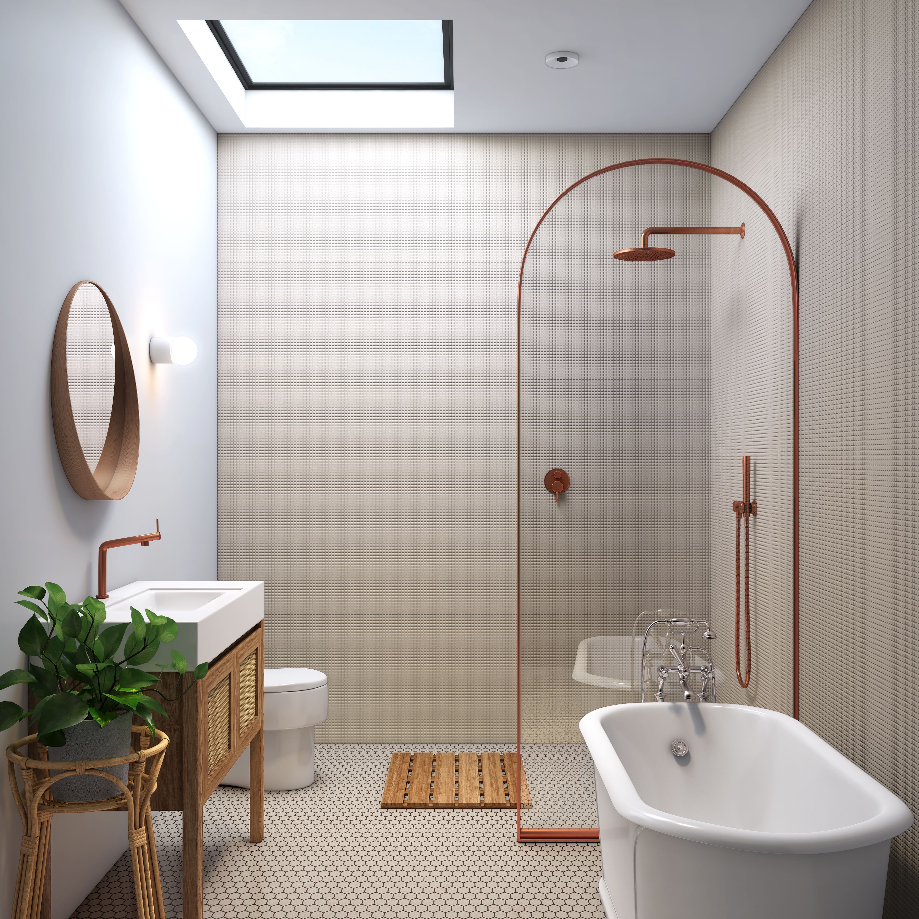 Minimal Bathroom Design With Wooden Unit