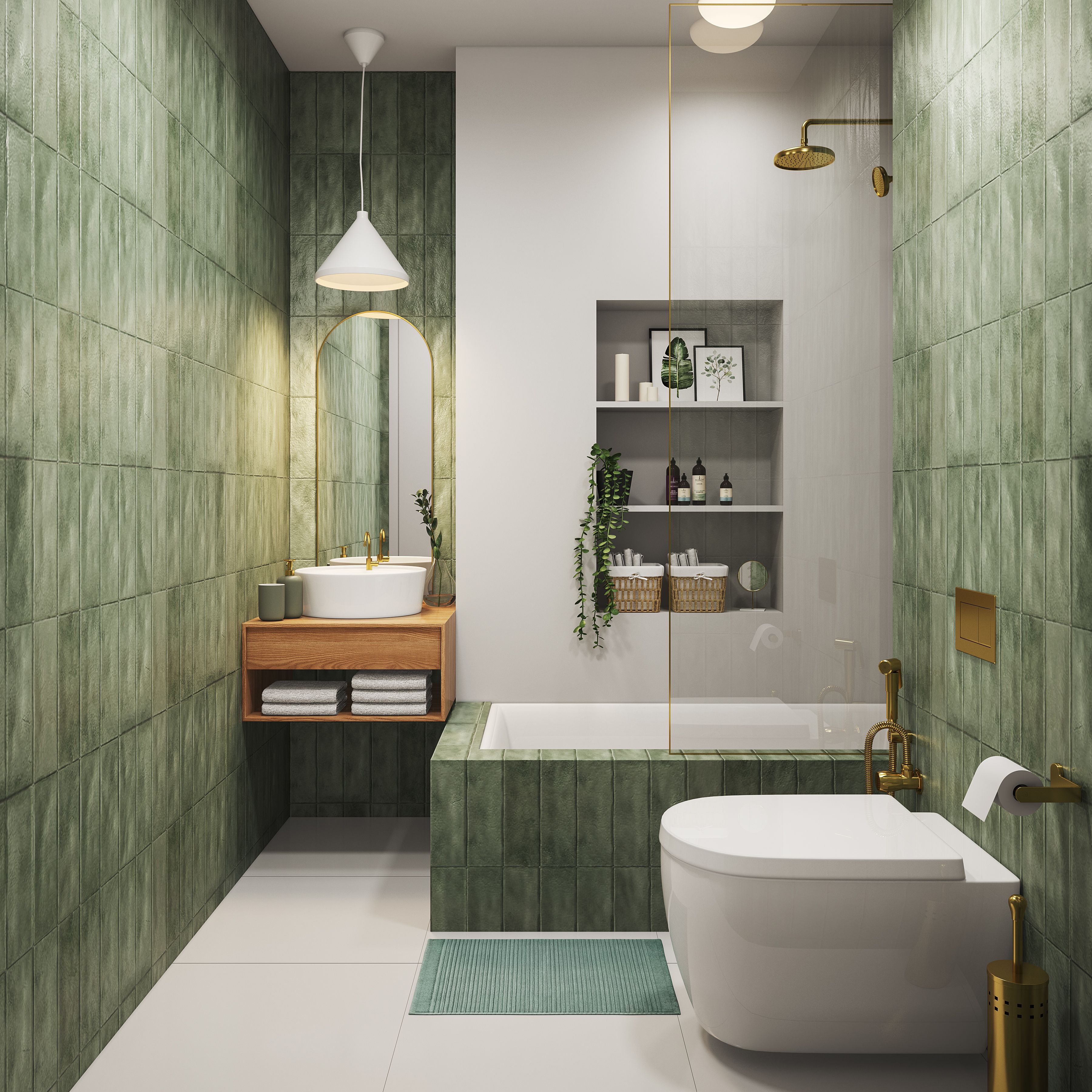 Grey Wall Minimal Bathroom Design With Bathtub