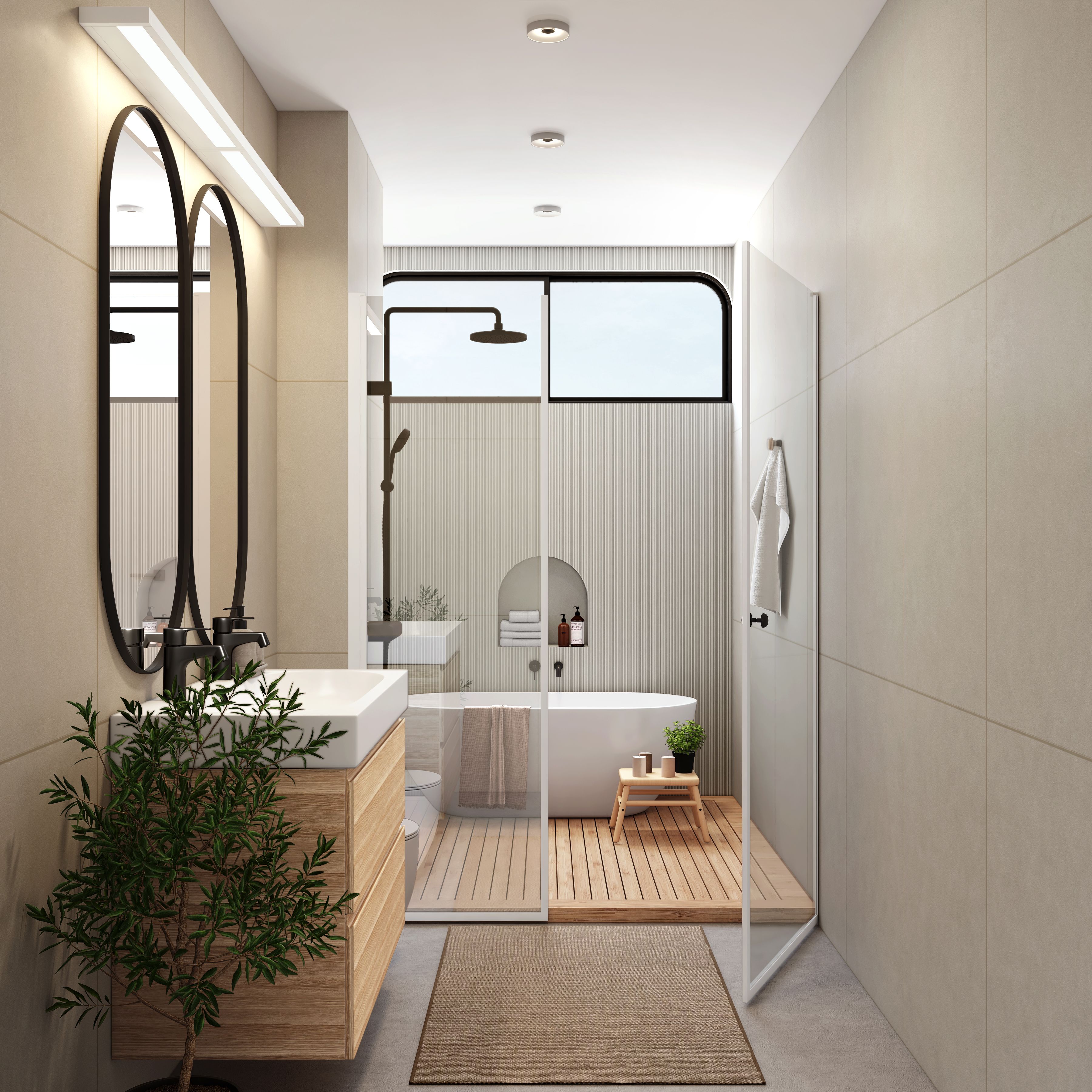 Compact Modern Bathroom Design With Wooden Unit
