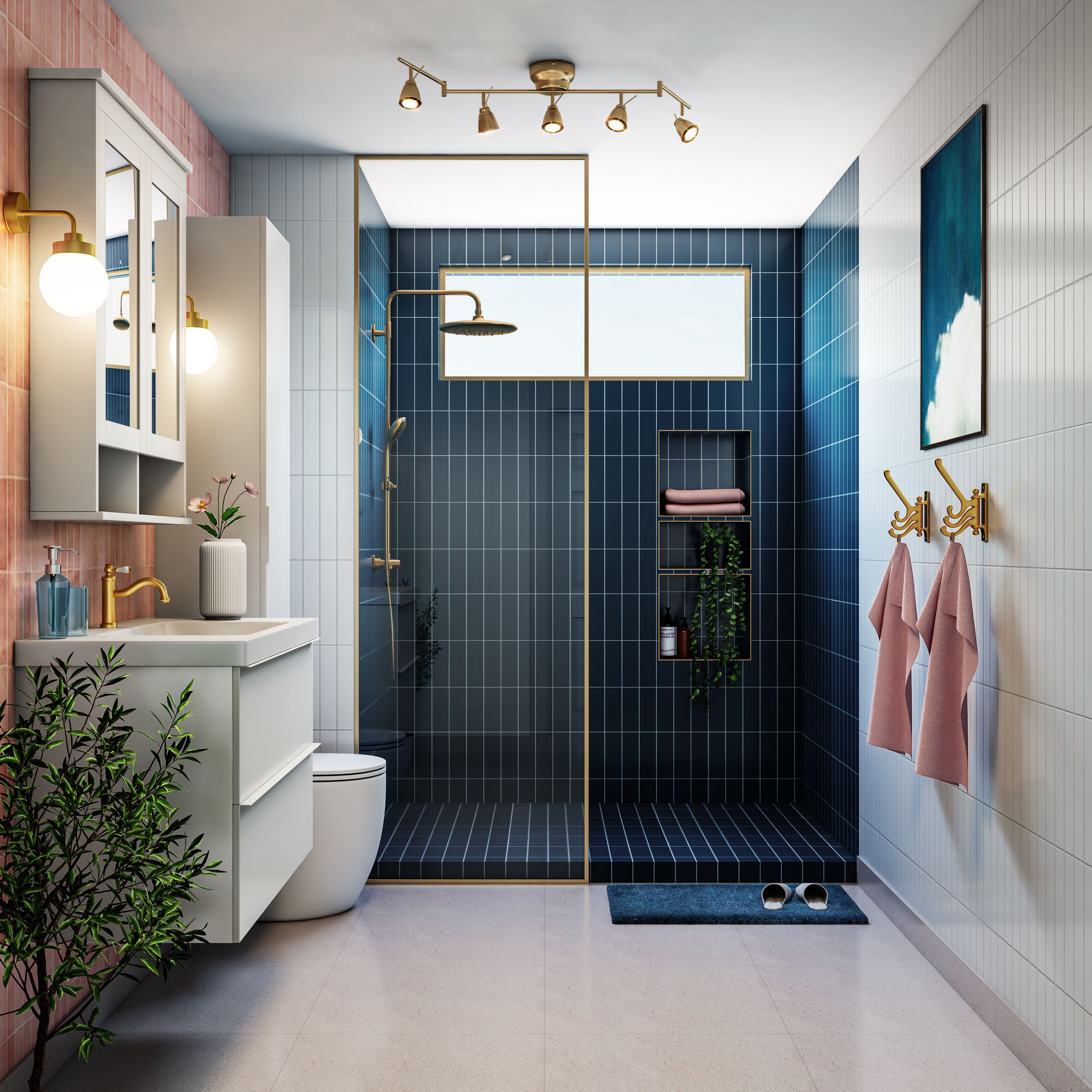 Modern Bathroom Design With Blue Tiles