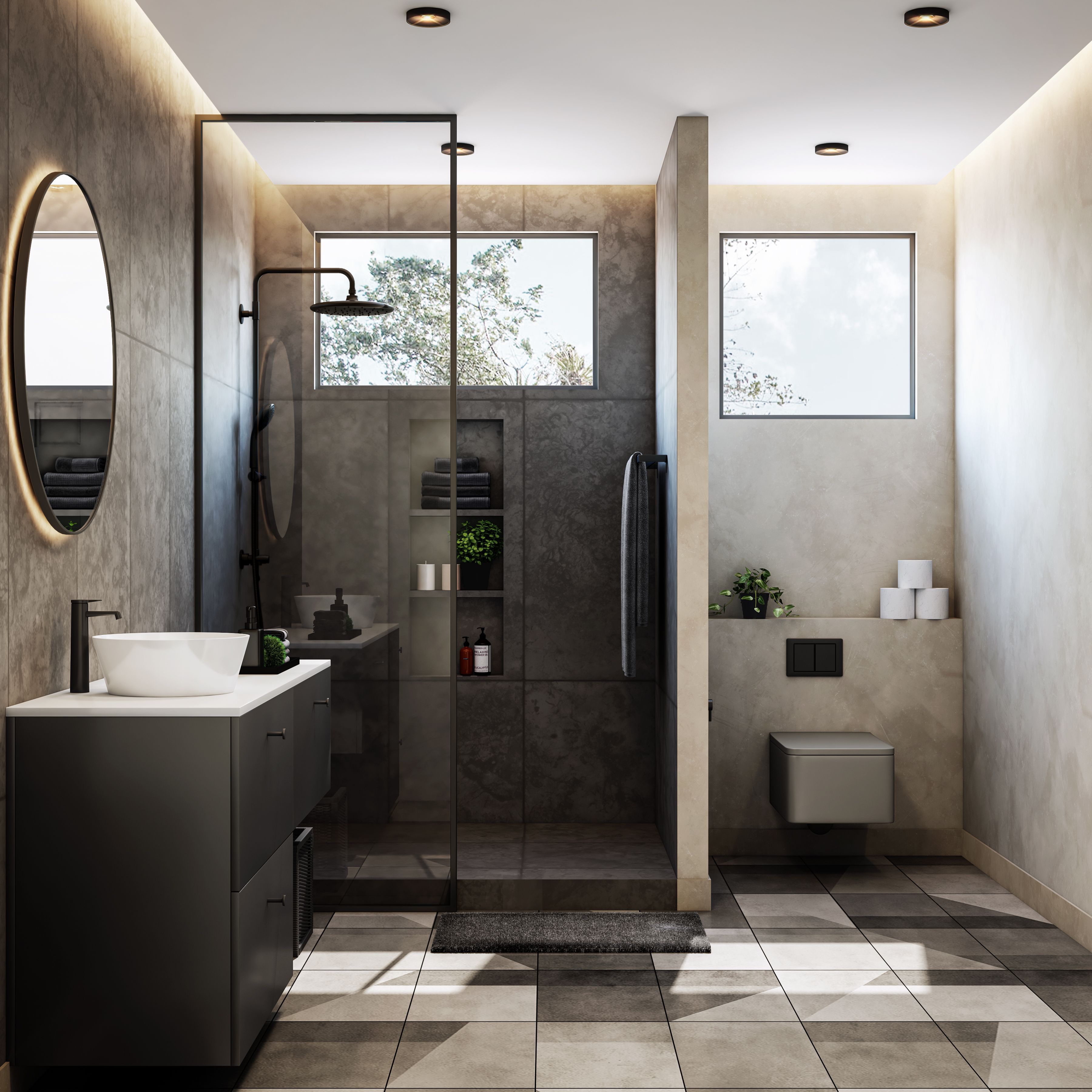 Grey Classic Bathroom Design With Mosaic Flooring