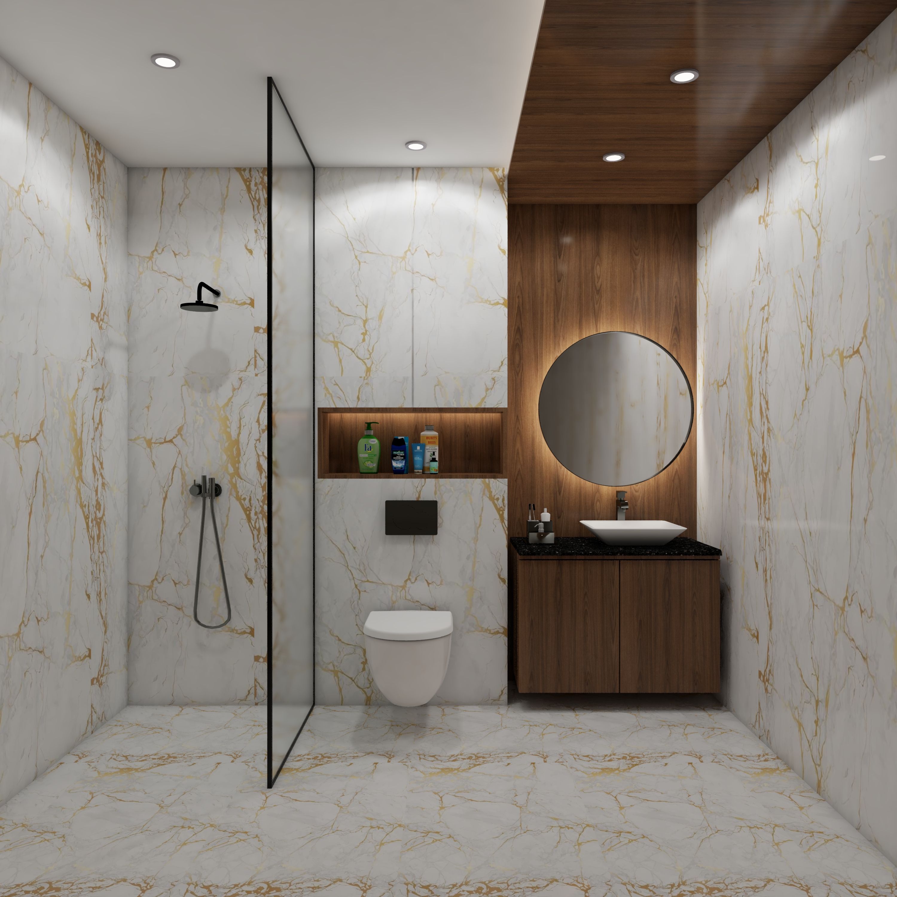 Modern Themed Spacious Convenient Earthy Bathroom Design Livspace