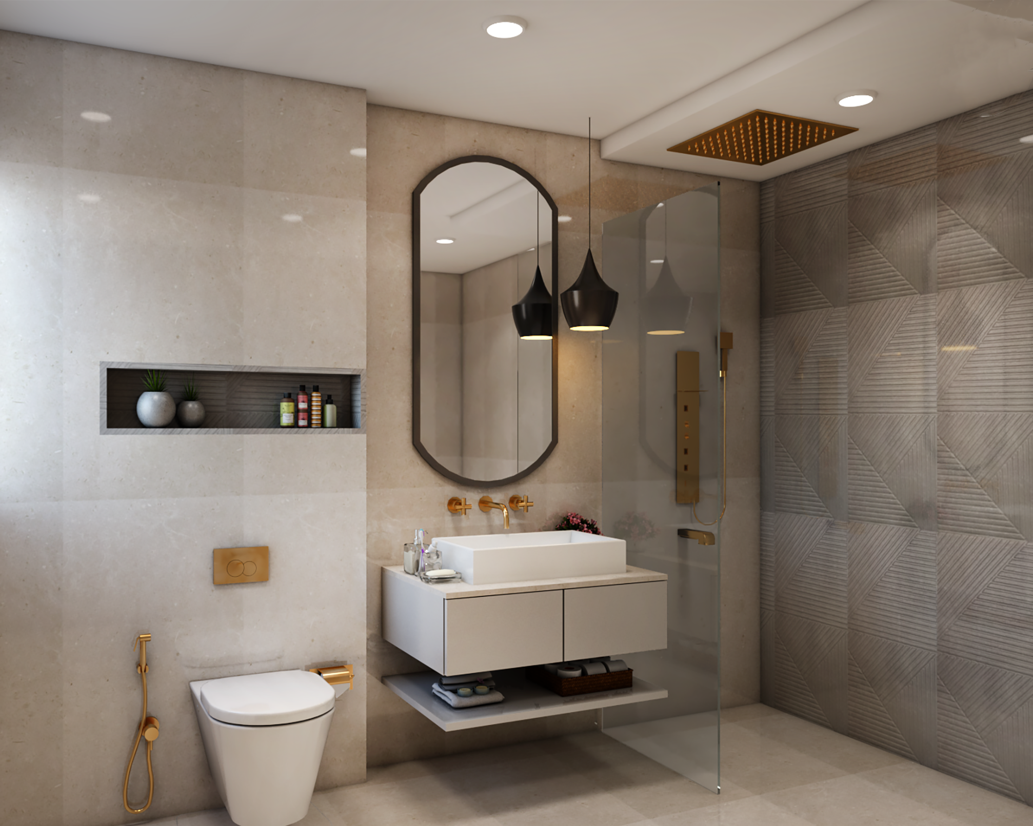 Compact Contemporary Grey Bathroom Design