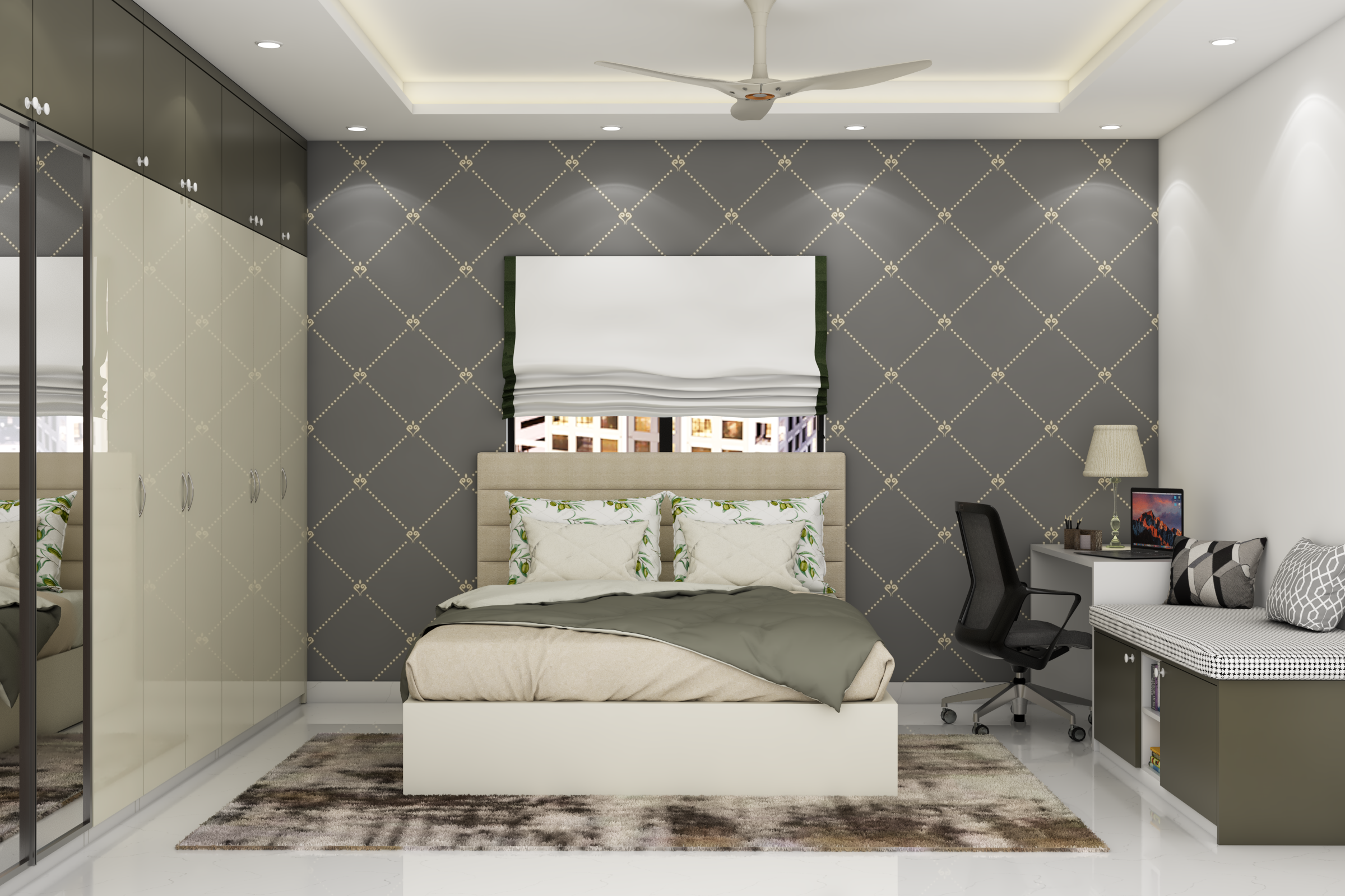 Contemporary Master Bedroom Design With Large Wardrobe