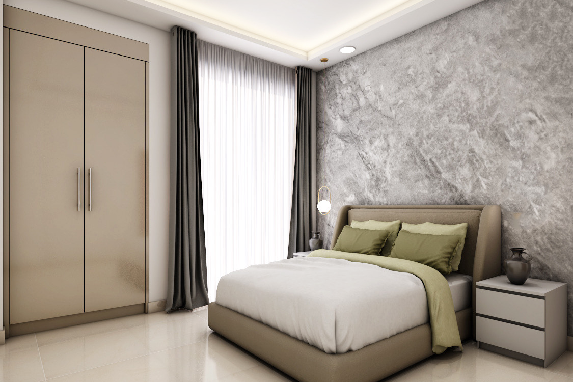 Spacious Grey Toned Master Bedroom With Modern Interiors | Livspace