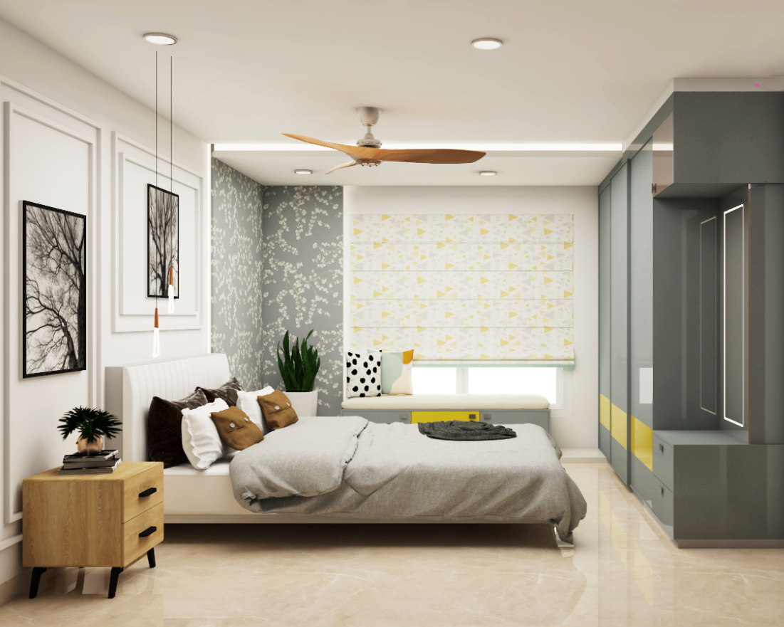 Grey And White Modern Master Bedroom Livspace