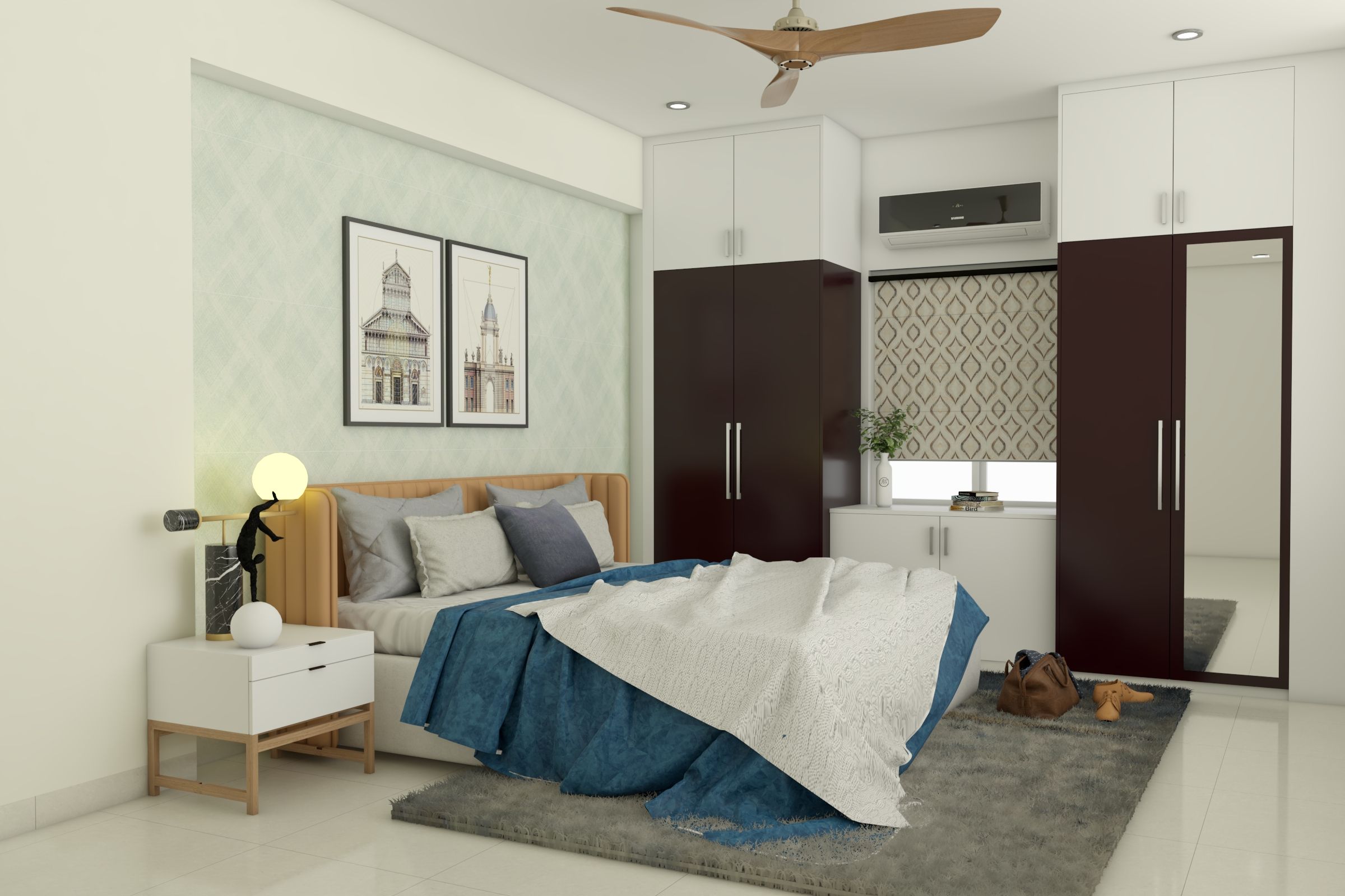 Contemporary Master Bedroom Design With Storage Unit