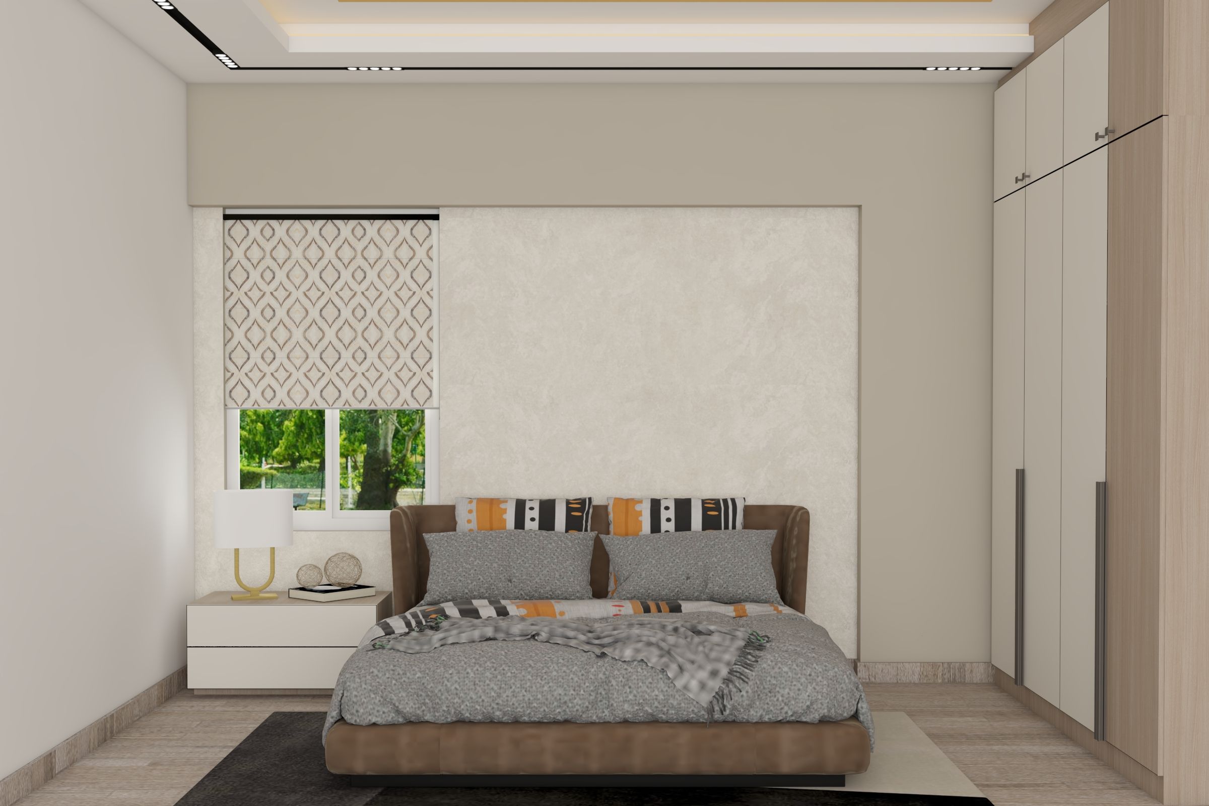 Contemporary Master Bedroom Design With Wardrobe And Loft